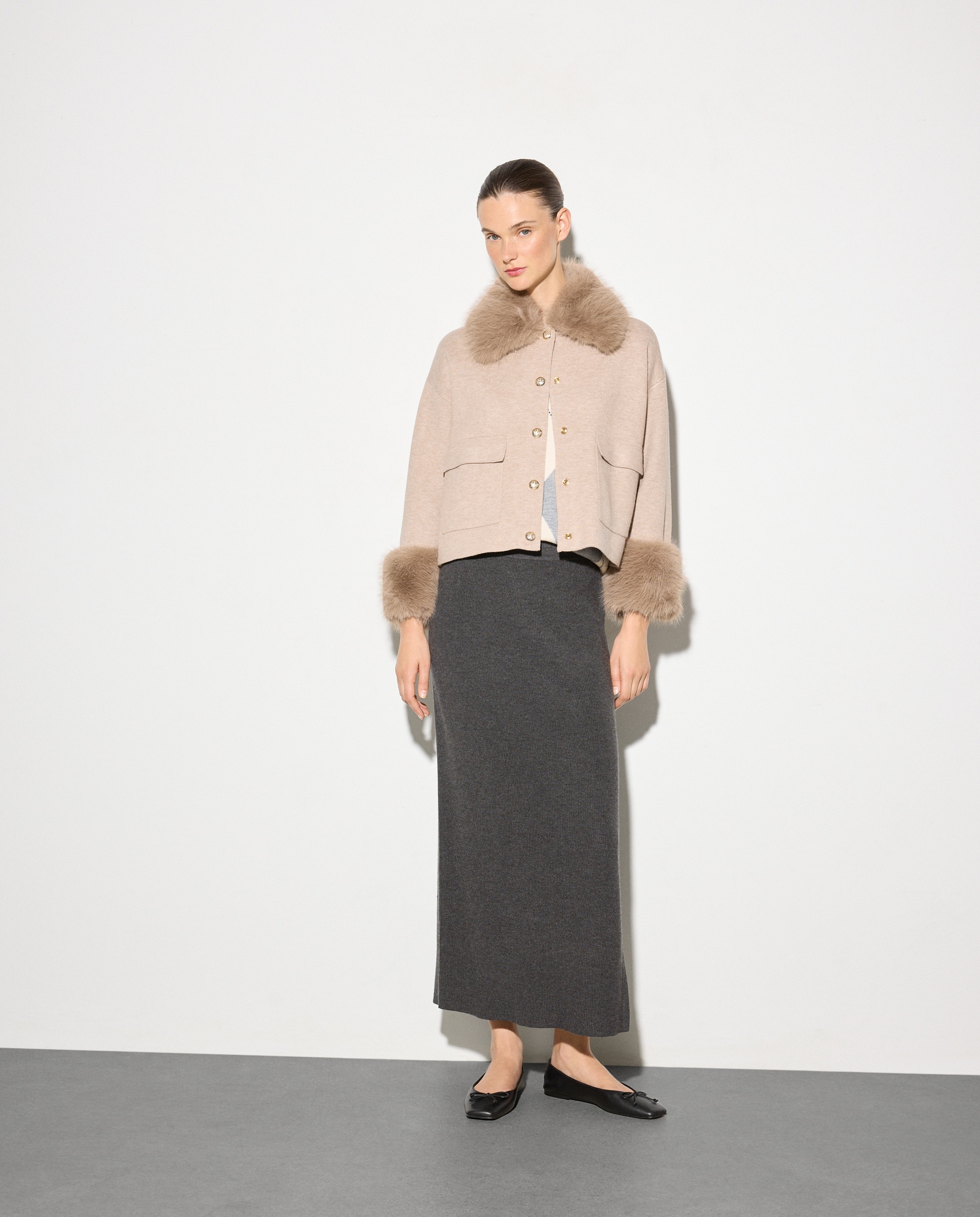 Casaco Curto de Malha Vison Claro-3