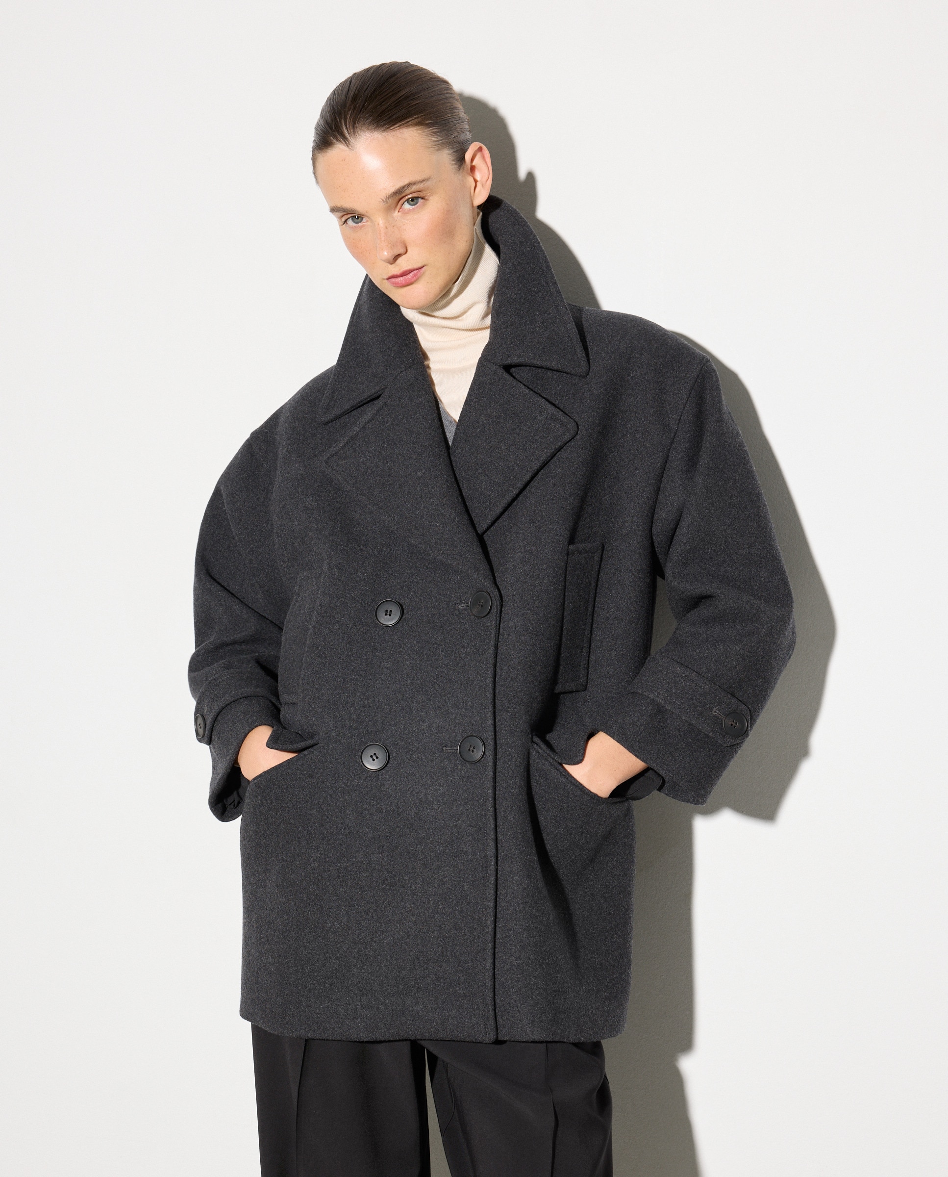 Casacão de Pano Peacoat Cinzento-claro-2