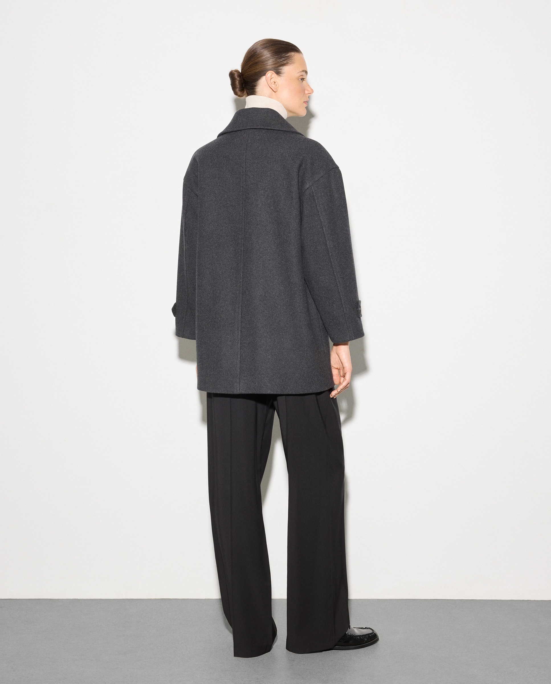 Casacão de Pano Peacoat Cinzento-claro-4