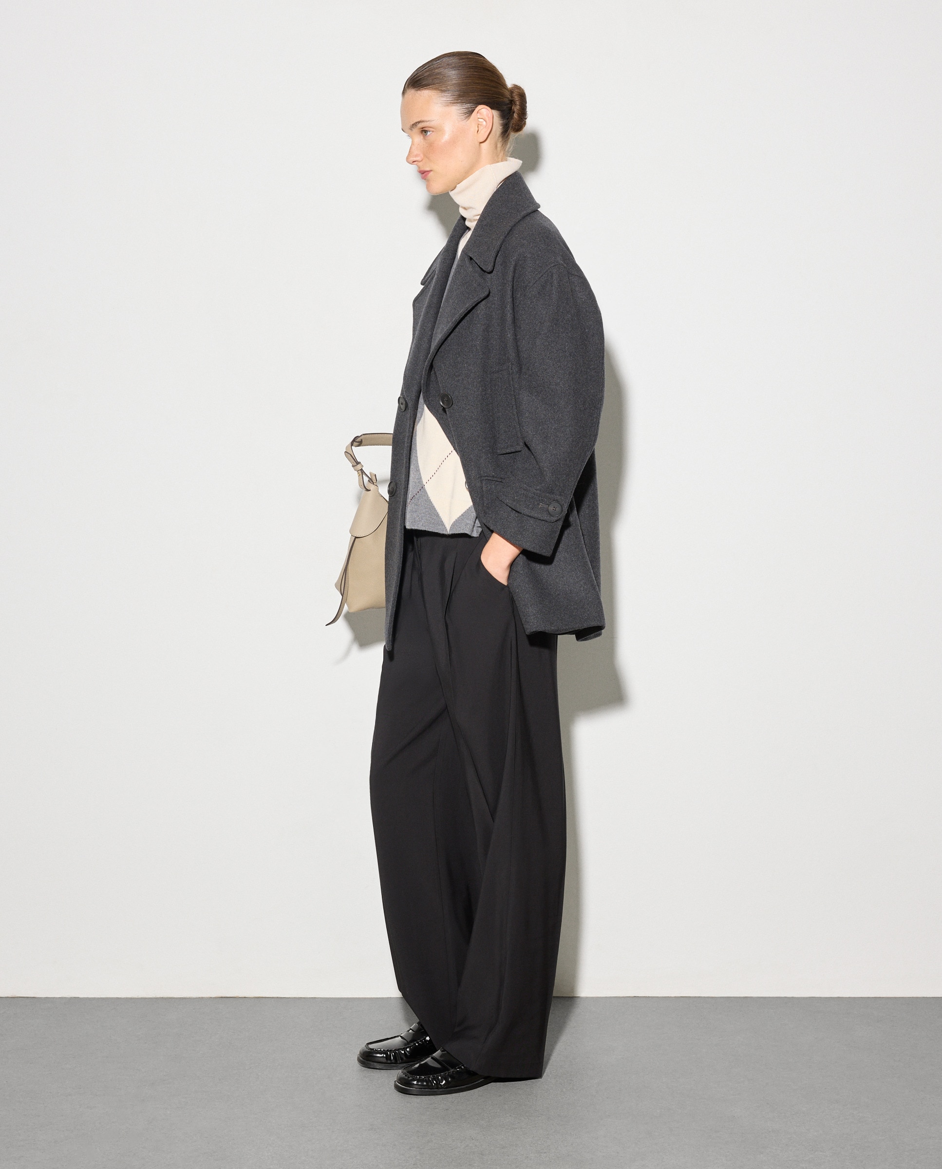 Casacão de Pano Peacoat Cinzento-claro-1