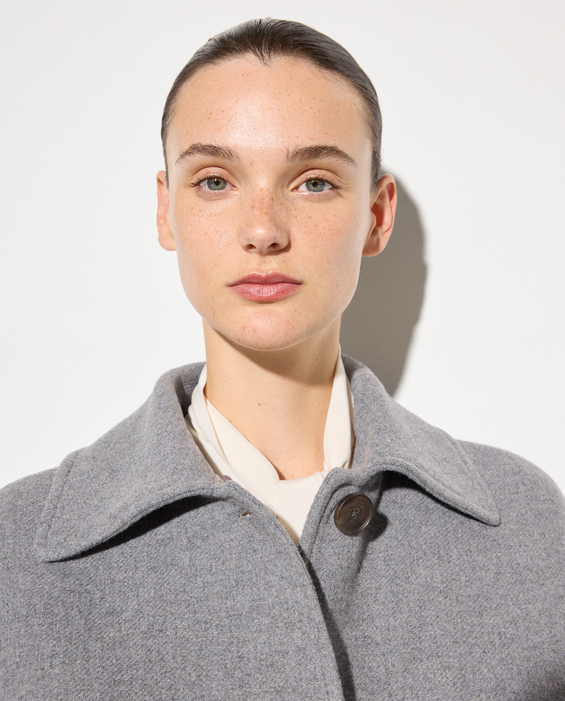 Sobretudo de Lã Liso 820 Cinzento Médio-3