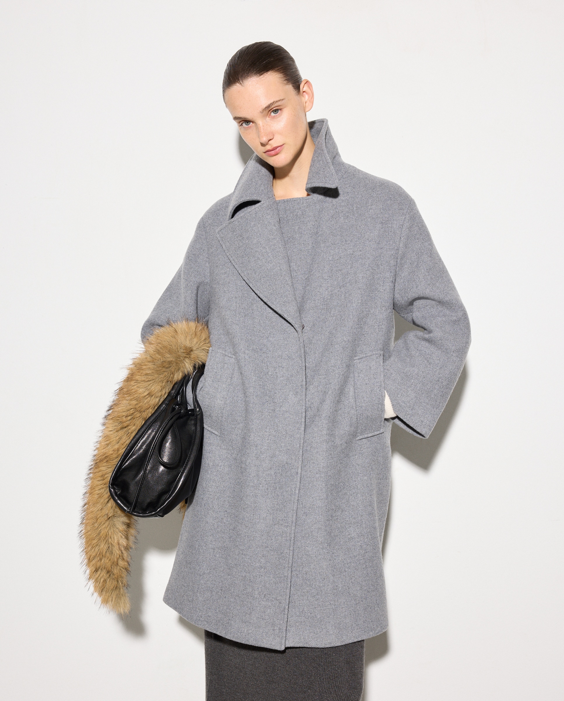 Sobretudo Comprido Liso 820 Cinzento Médio-5