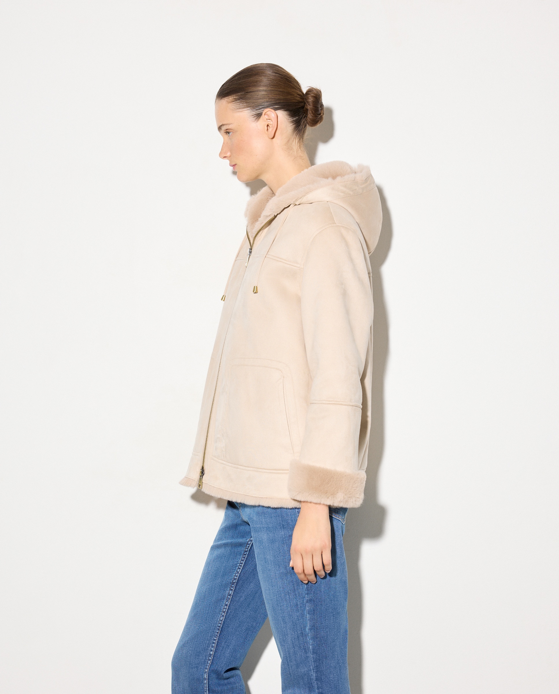 Parka de mulher com capuz Bege-1