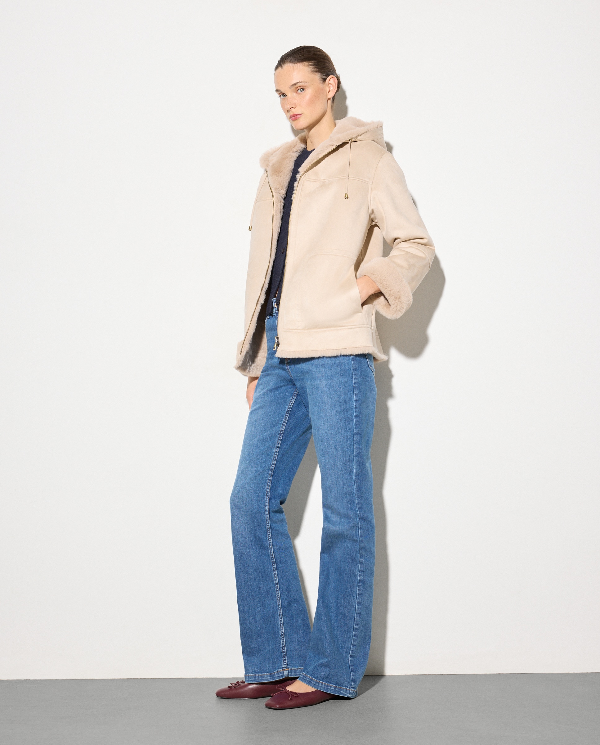 Parka de mulher com capuz Bege-2