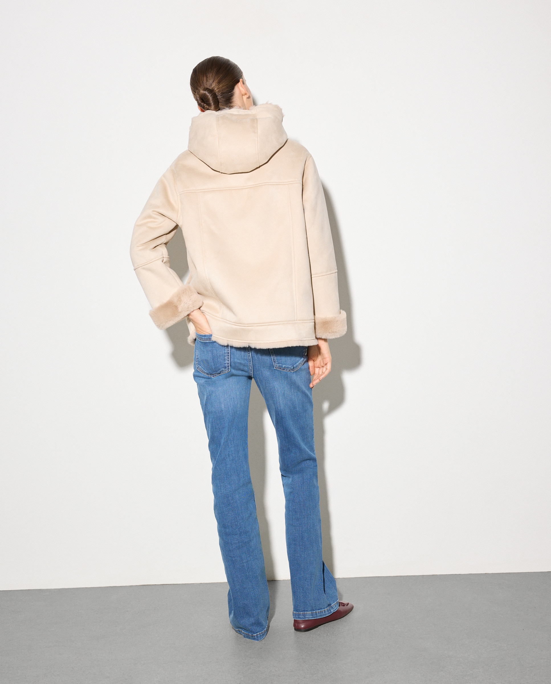 Parka de mulher com capuz Bege-3