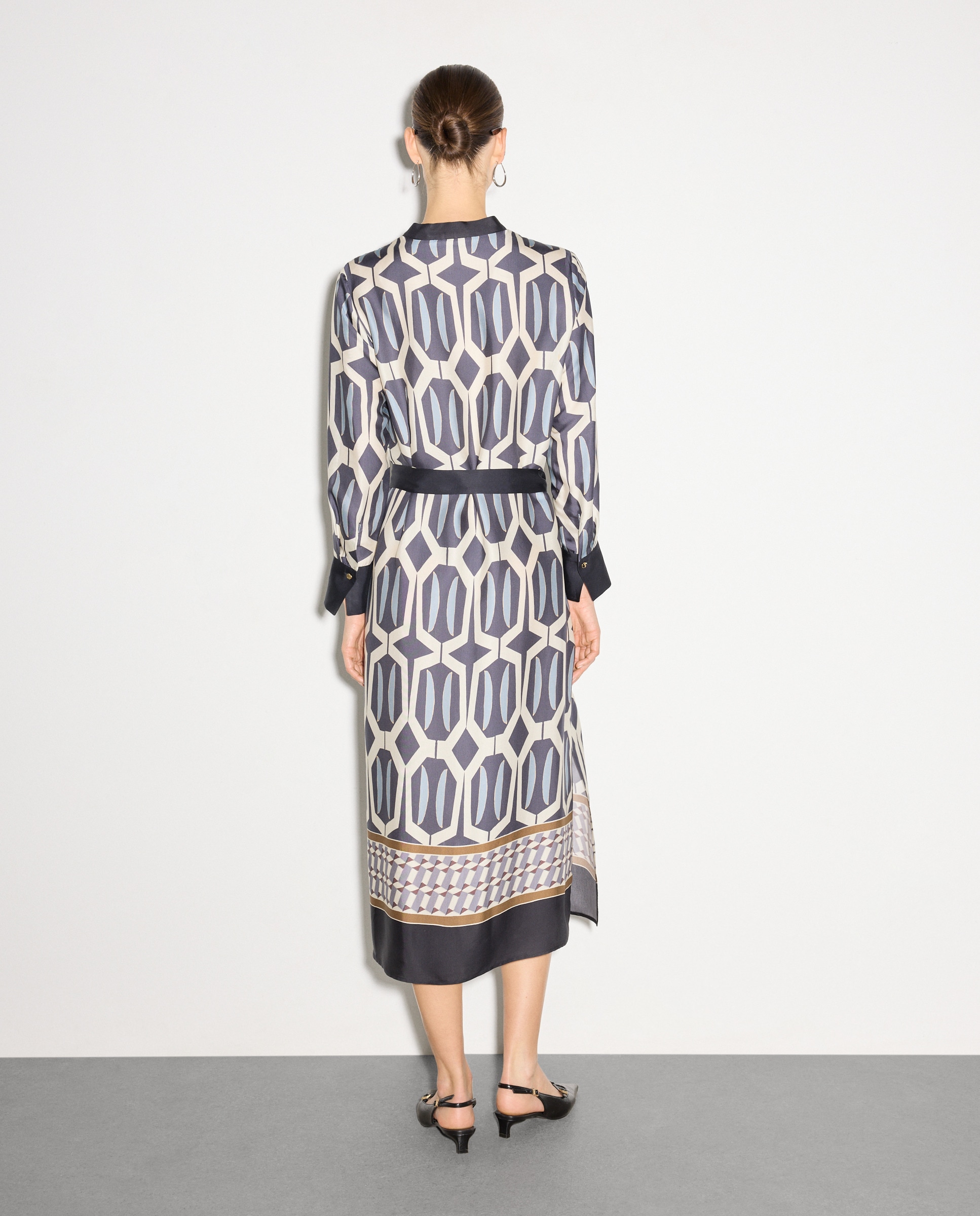 Vestido de Manga Comprida com Estampado Geométrico Preto-4