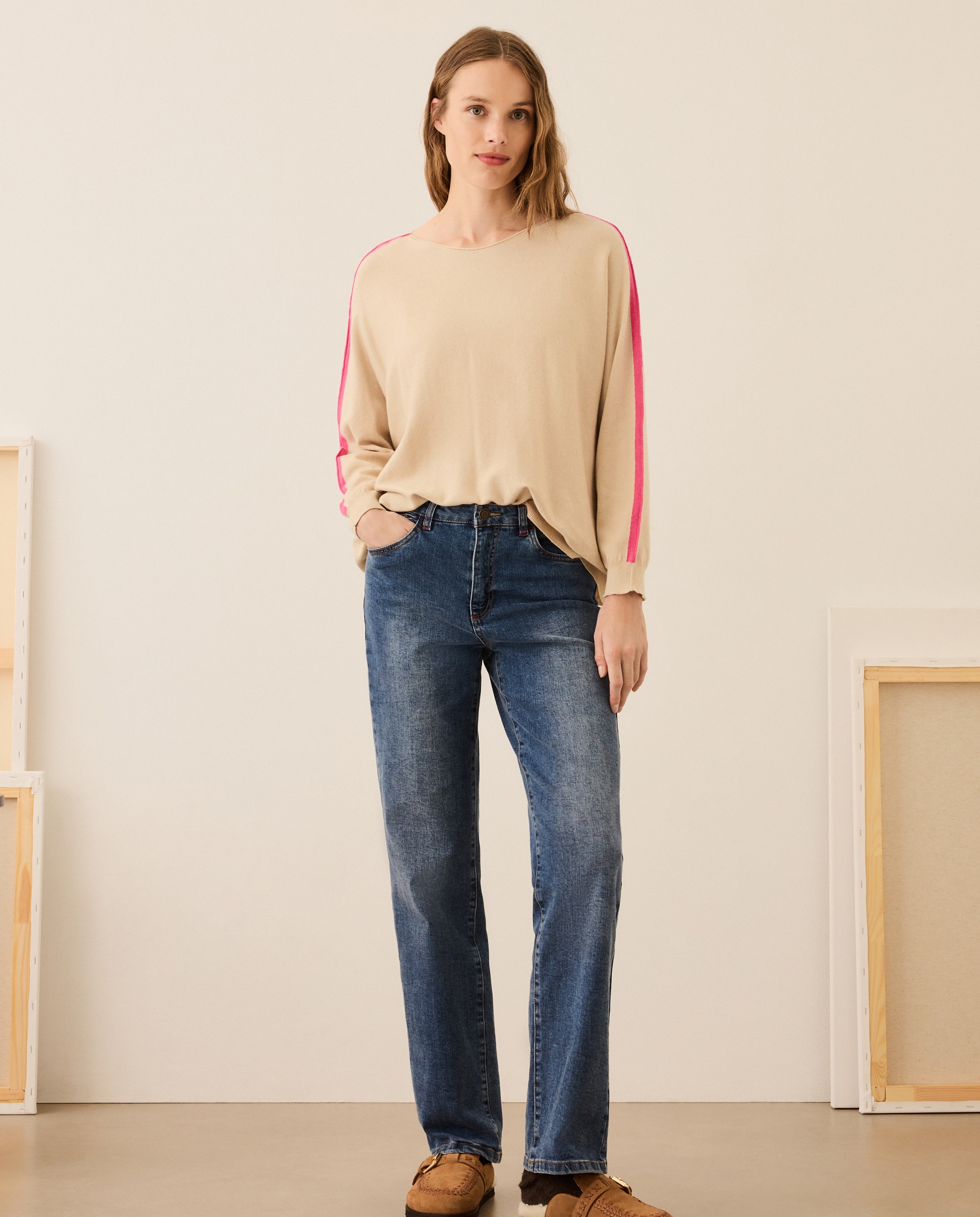 Camisola de malha de mulher com decote redondo 850 Pedra-2