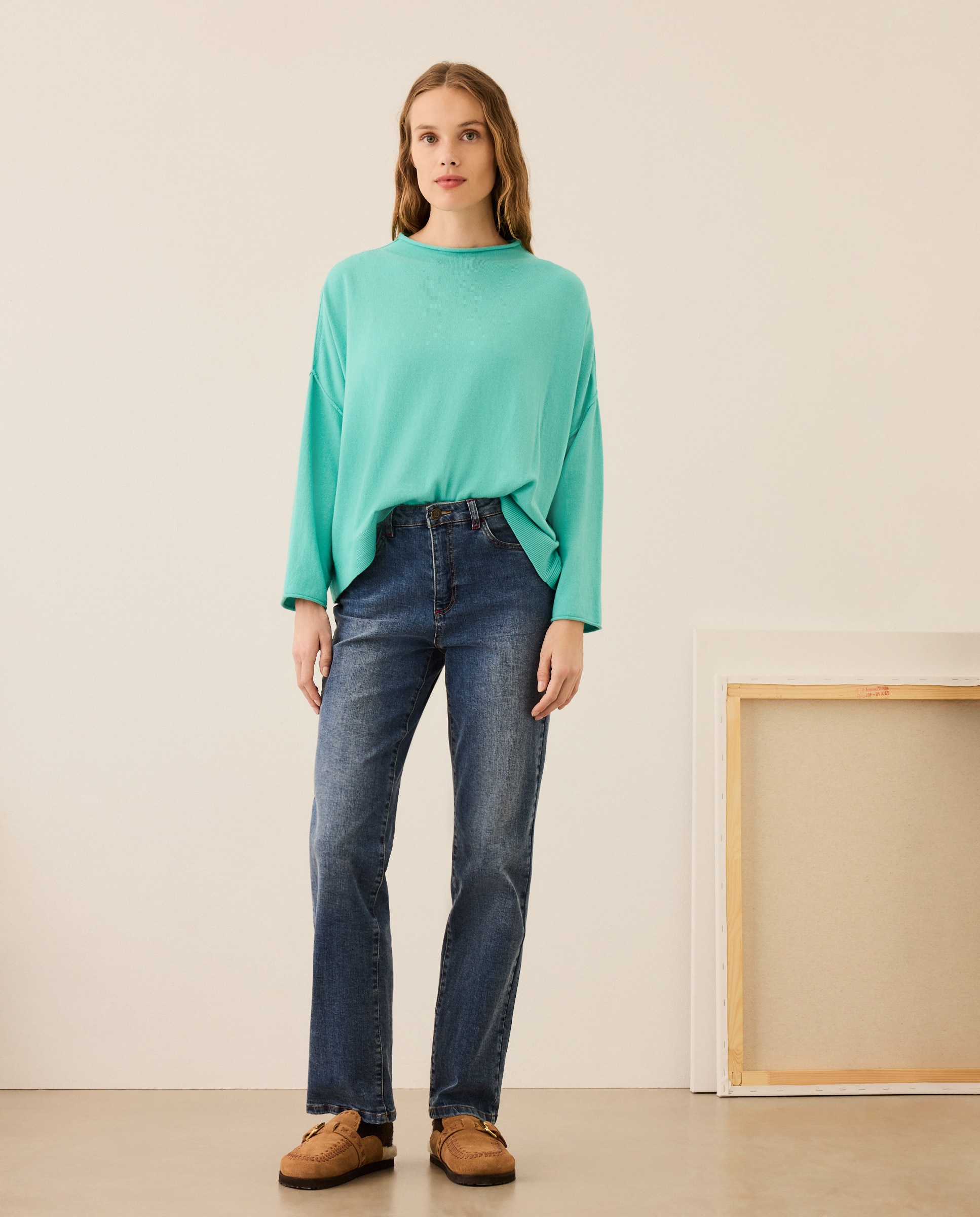 Camisola de Malha com Gola Chaminé 450 Turquesa-2