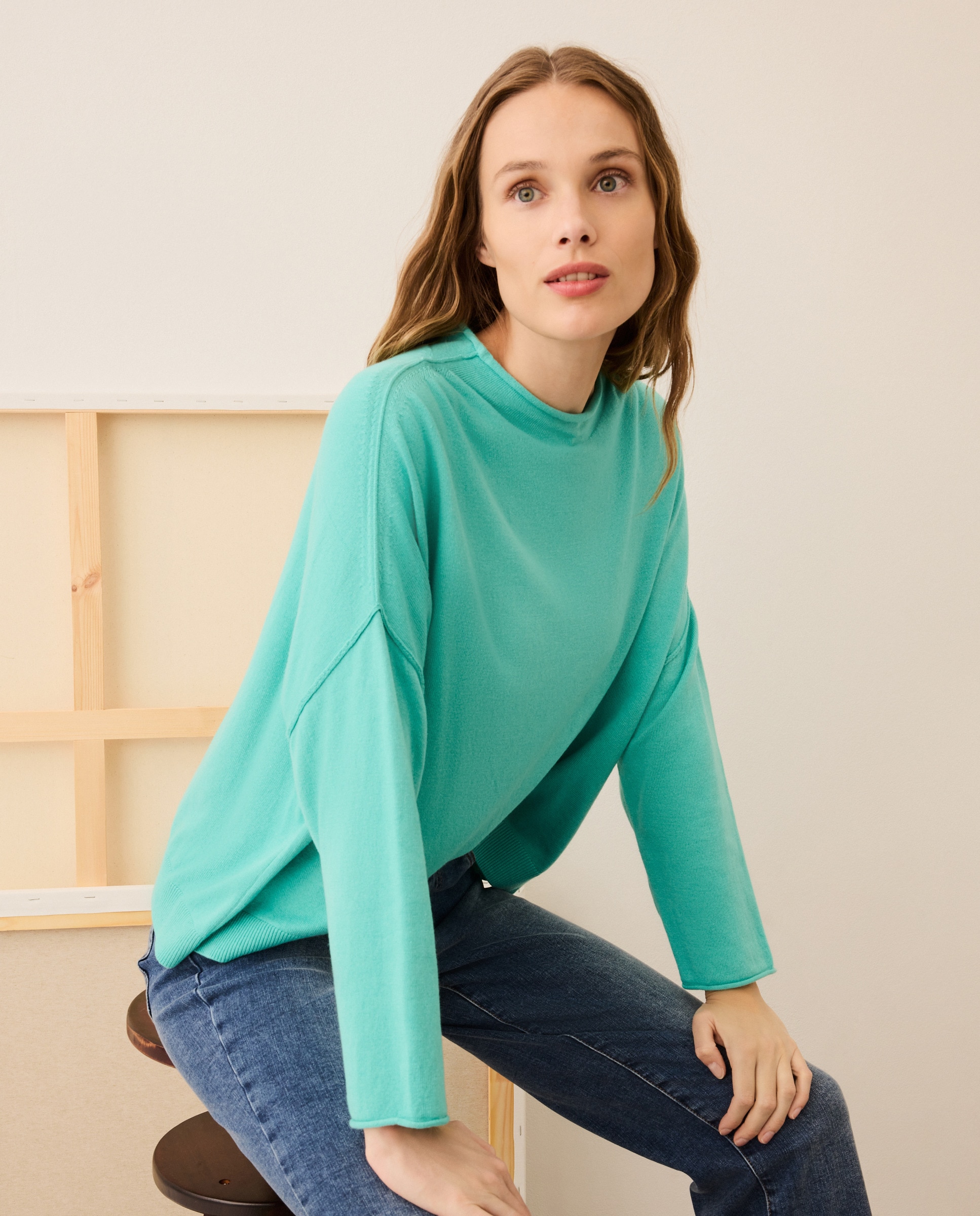 Camisola de Malha com Gola Chaminé 450 Turquesa-1