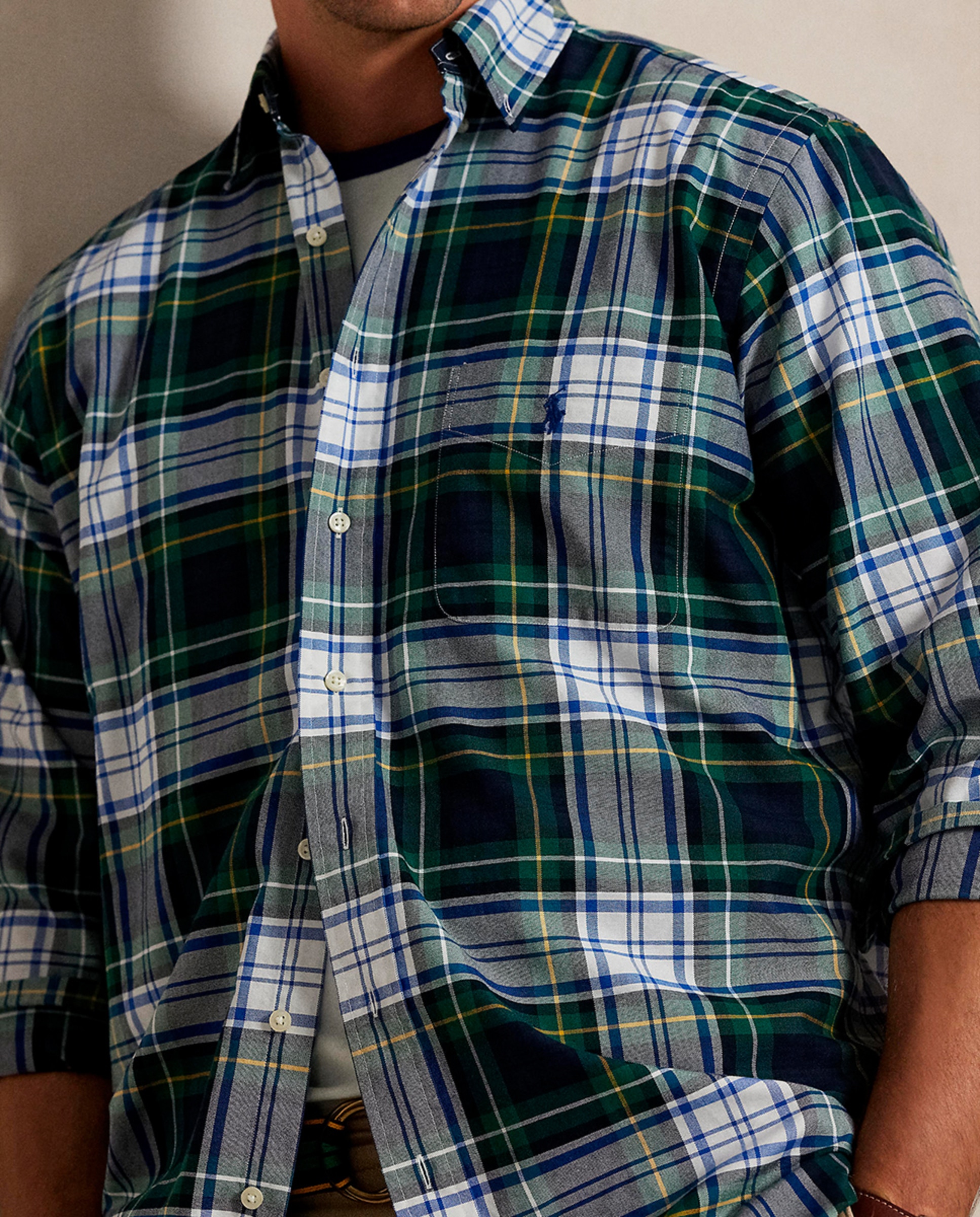 Camisa Oxford de Algodão Classic Fit Tamanhos Grandes Azul Melange-3