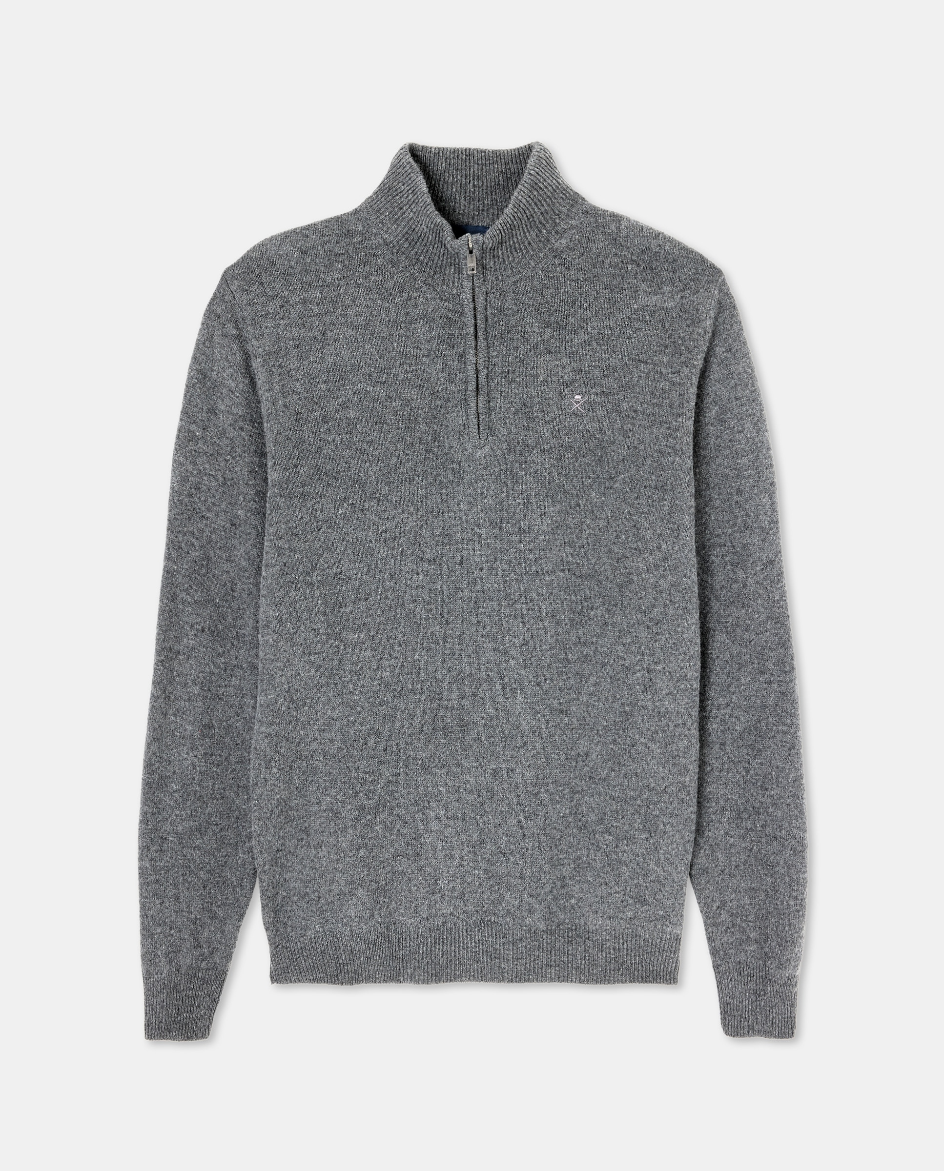 Camisola de Malha Lisa com Meio Fecho de Correr e Logótipo Bordado Cinzento-escuro-1