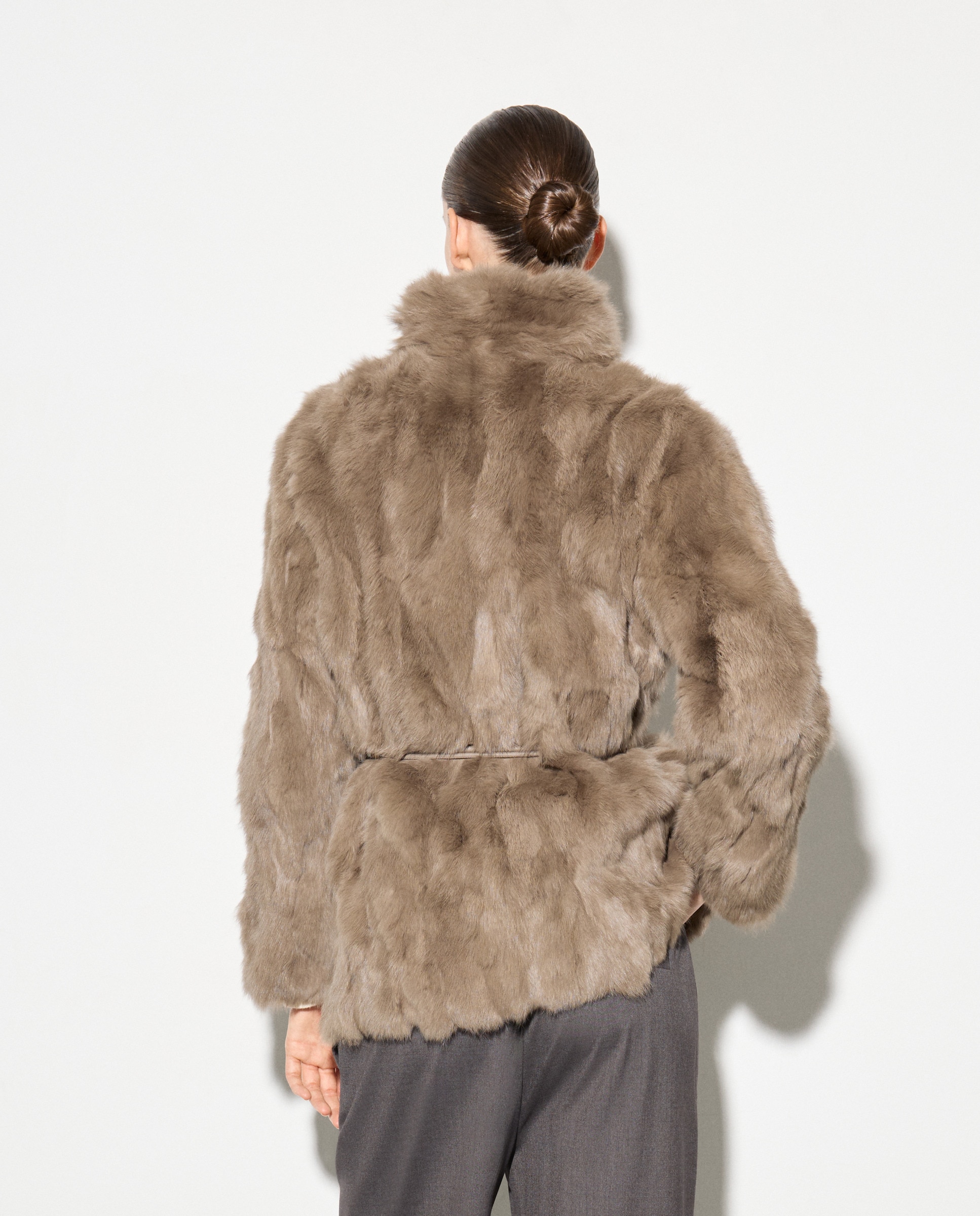 Casacão em Pele com Cinto Castanho-claro-4