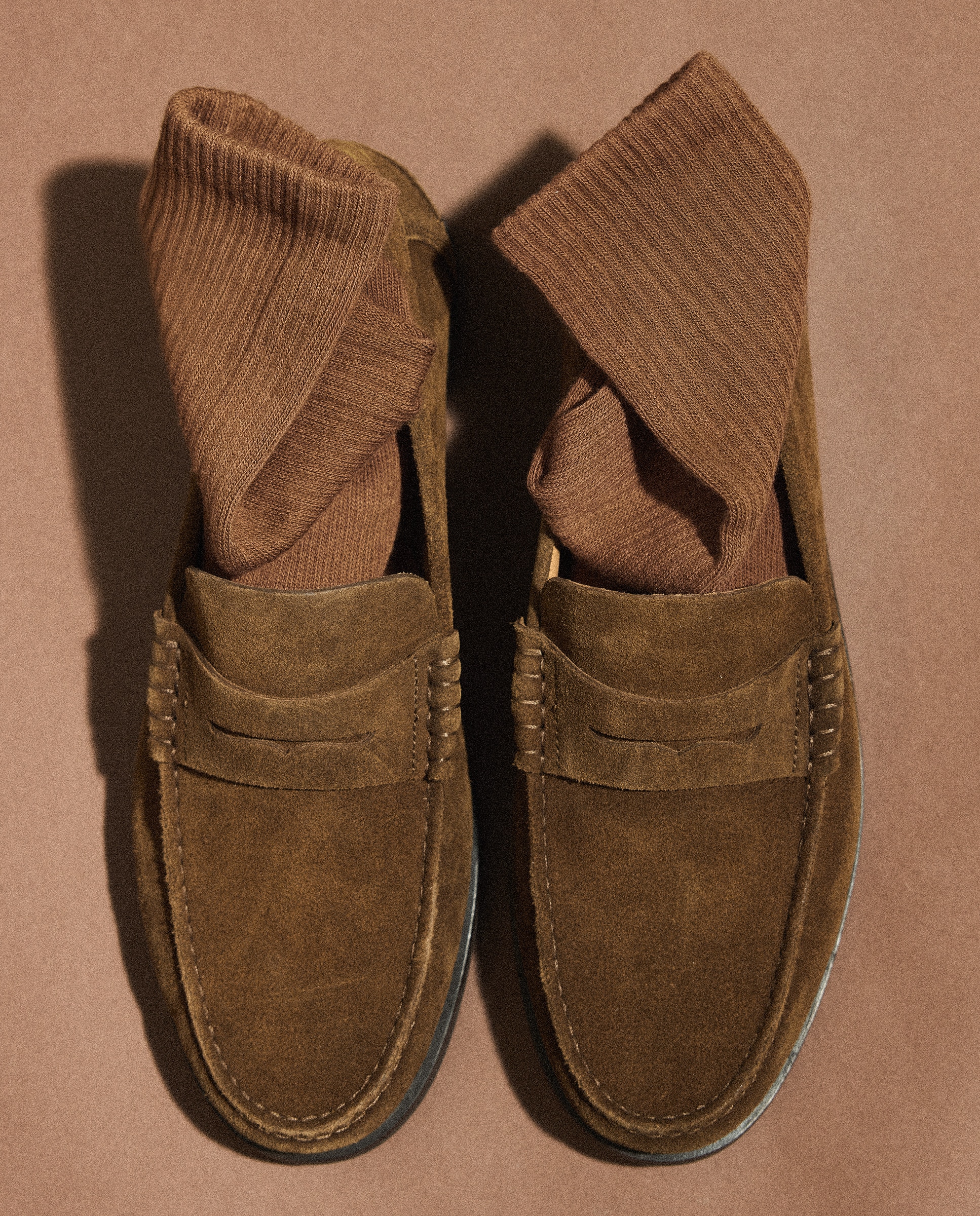 Mocassins de Travessão de Camurça com Sola de Borracha 740 Tabaco-6