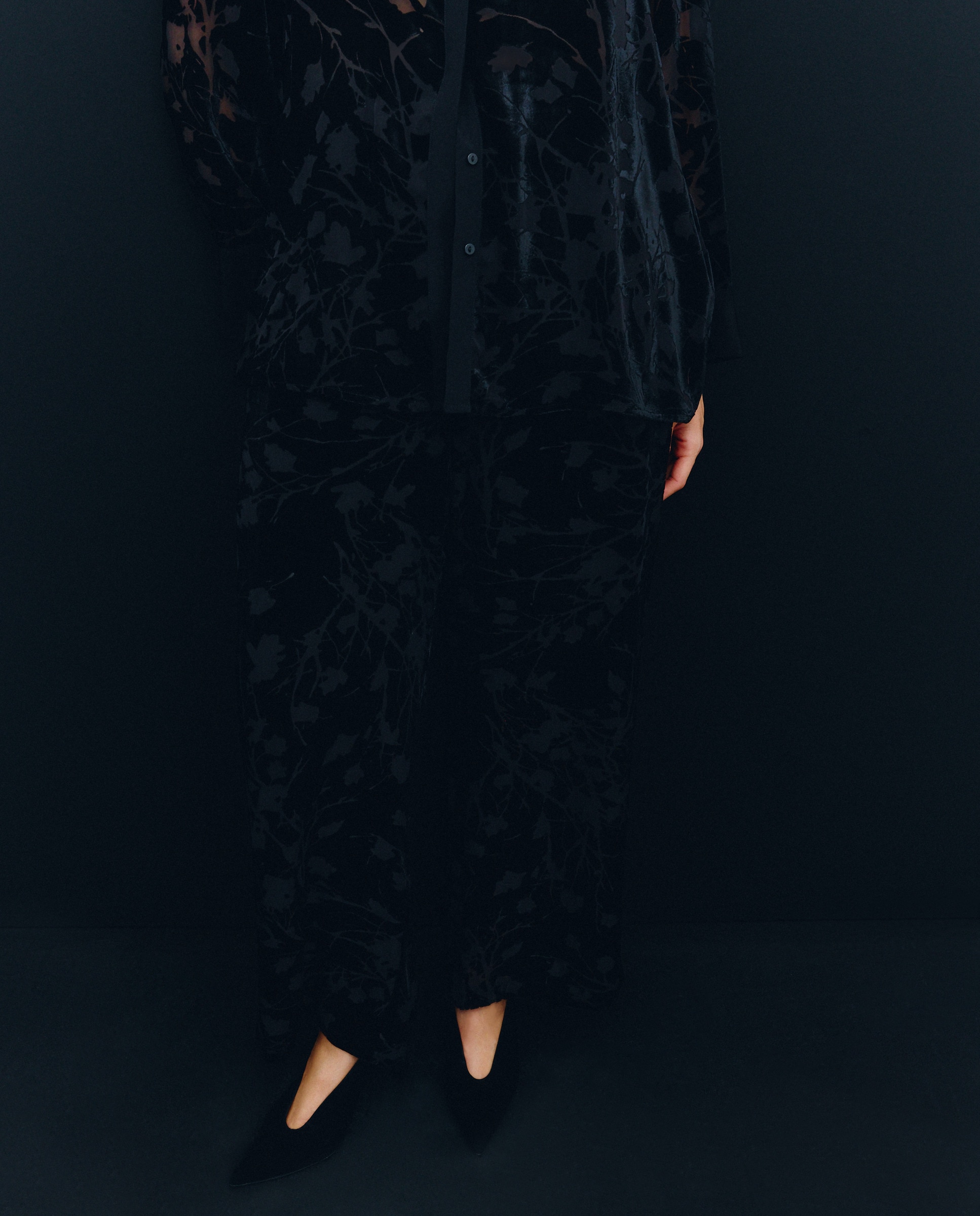 Calças com Fantasia em Mistura de Seda Preto-2