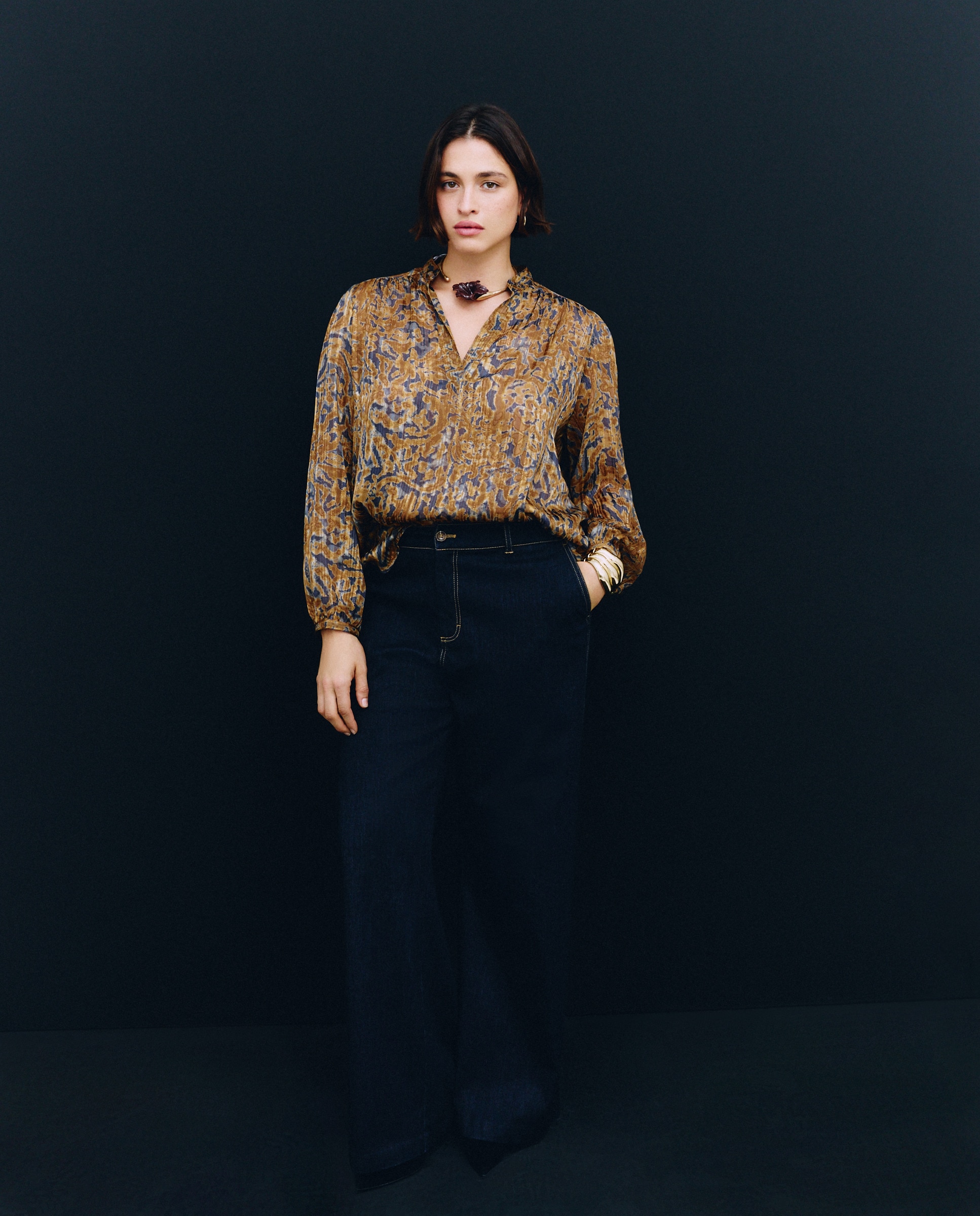 Blusa de Manga Comprida Estampada Amarelo-2