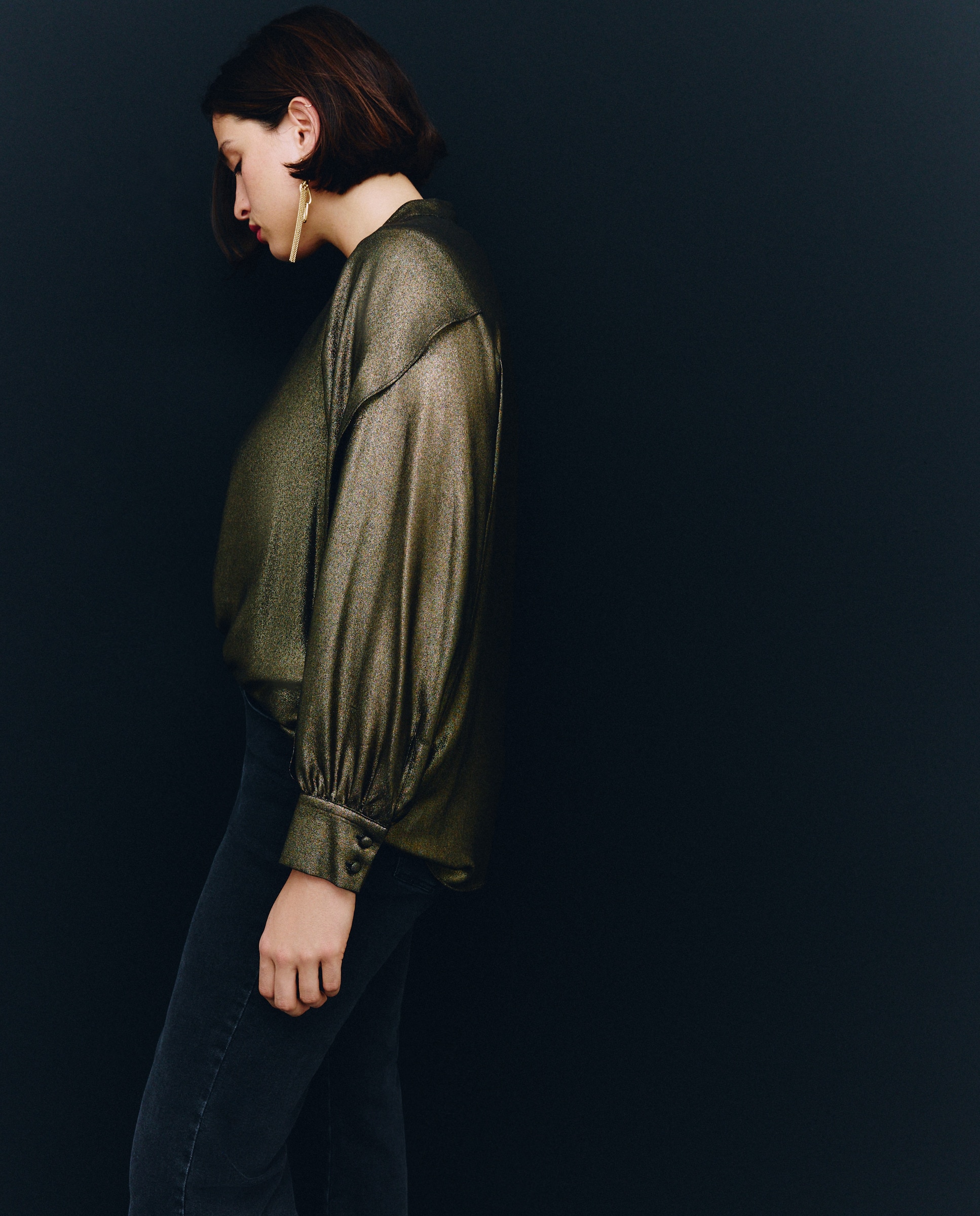 Blusa de Efeito Laminado com Manga Comprida 391 Ouro Velho-1