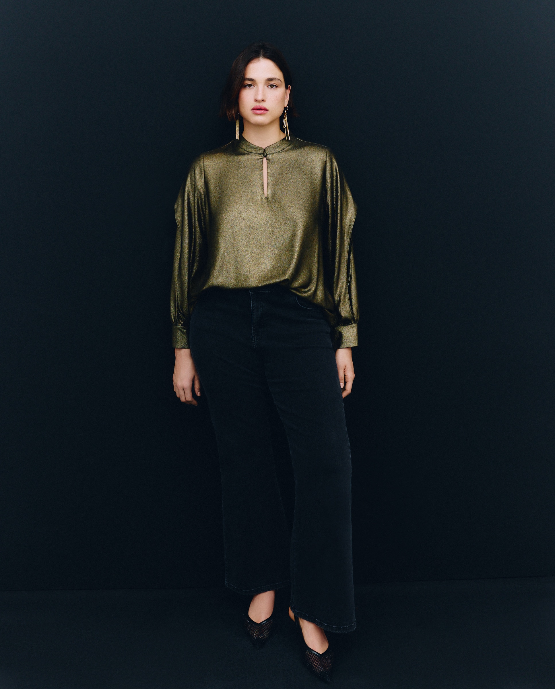 Blusa de Efeito Laminado com Manga Comprida 391 Ouro Velho-2