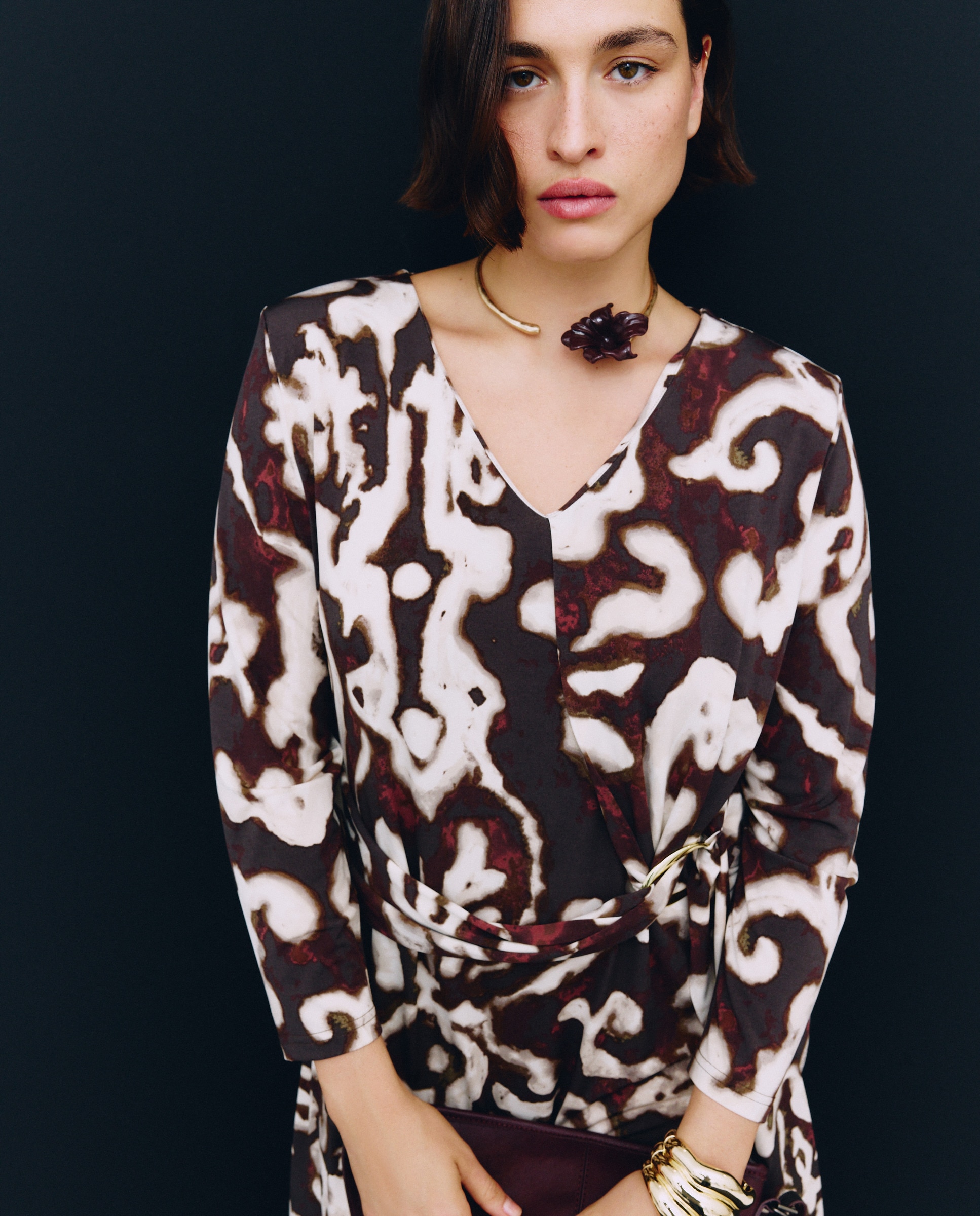 Vestido de Malha Estampado Castanho-1