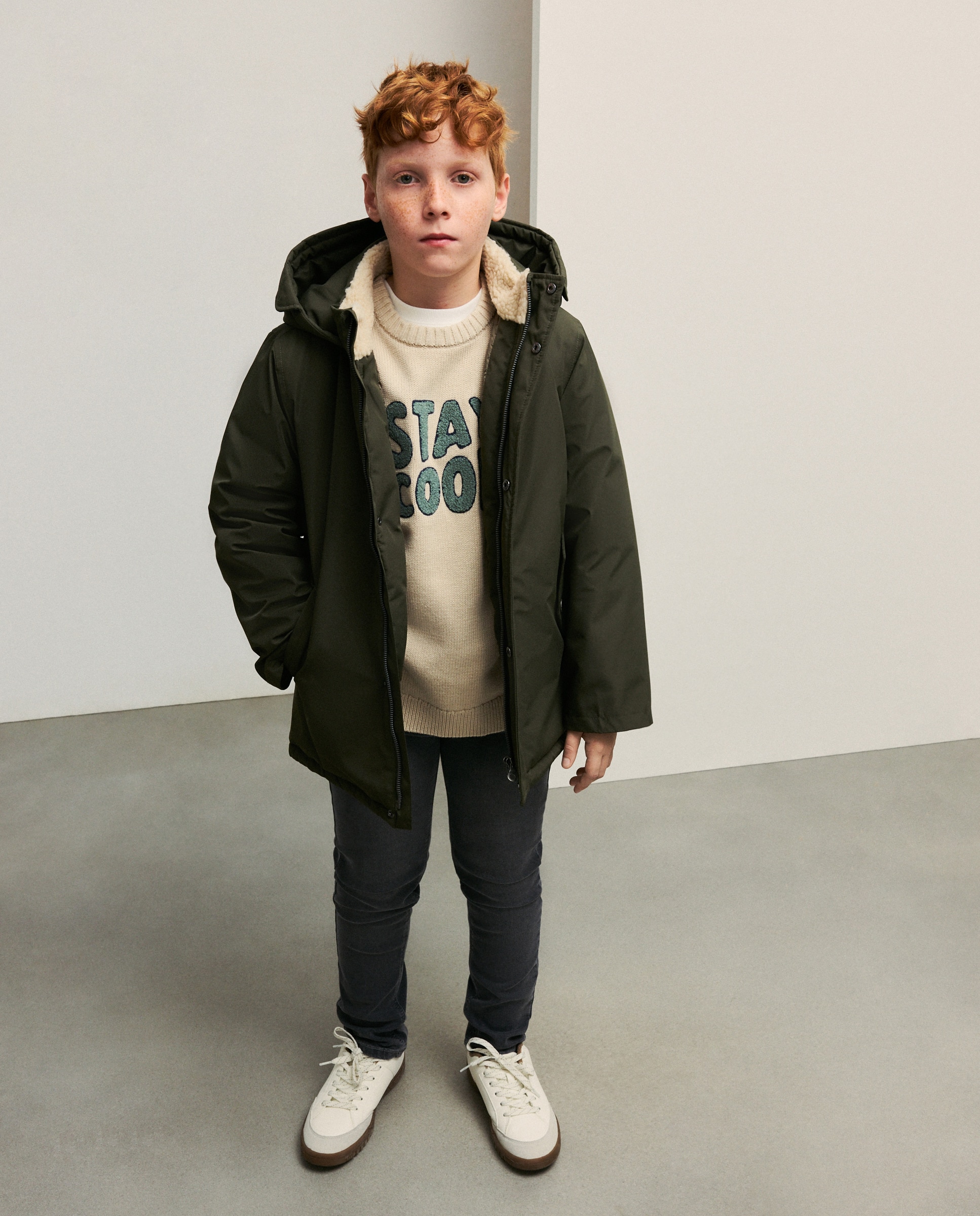 Parka Tipo Coreana Lisa Comprida 530 Verde Escuro-2