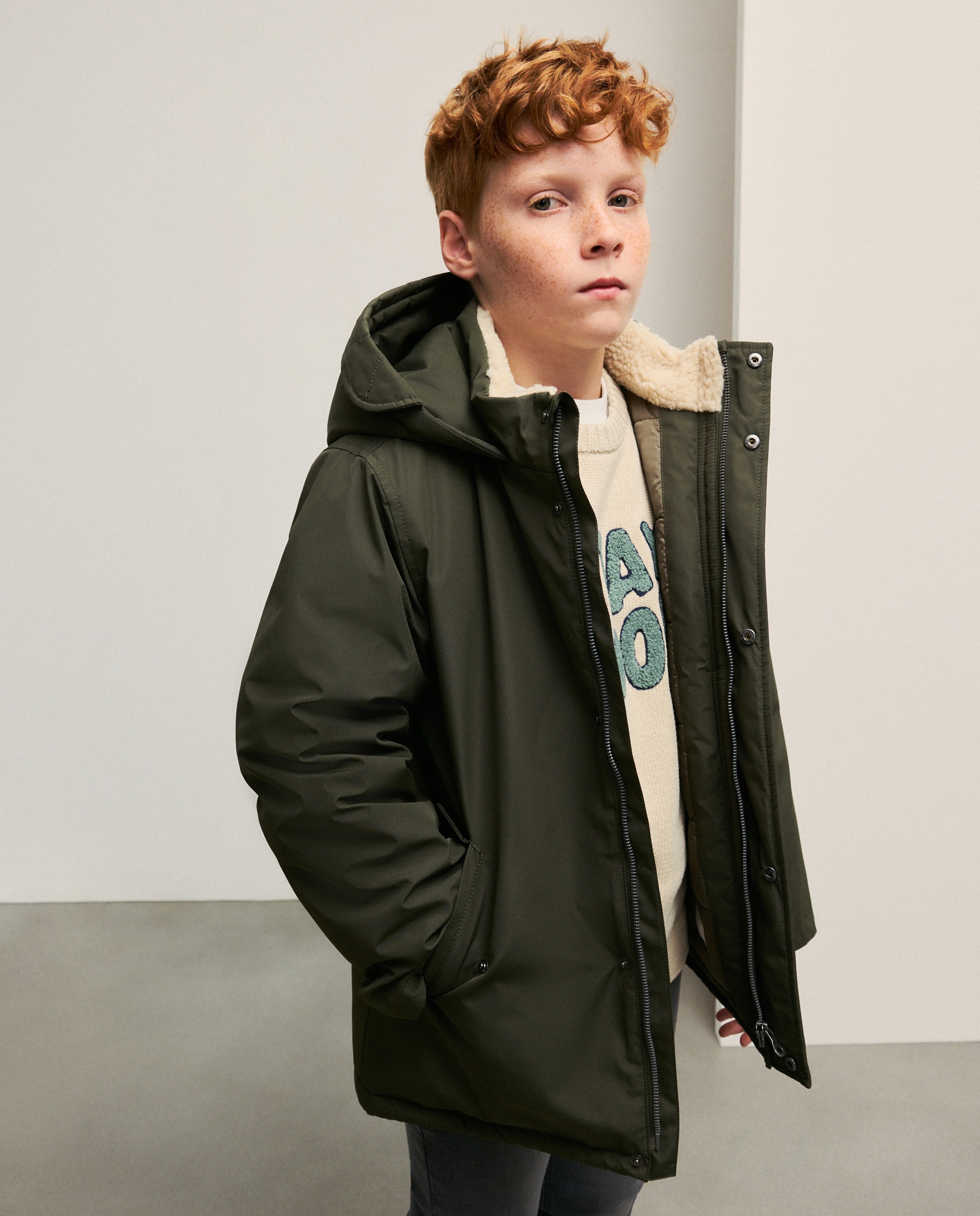 Parka Tipo Coreana Lisa Comprida 530 Verde Escuro-1