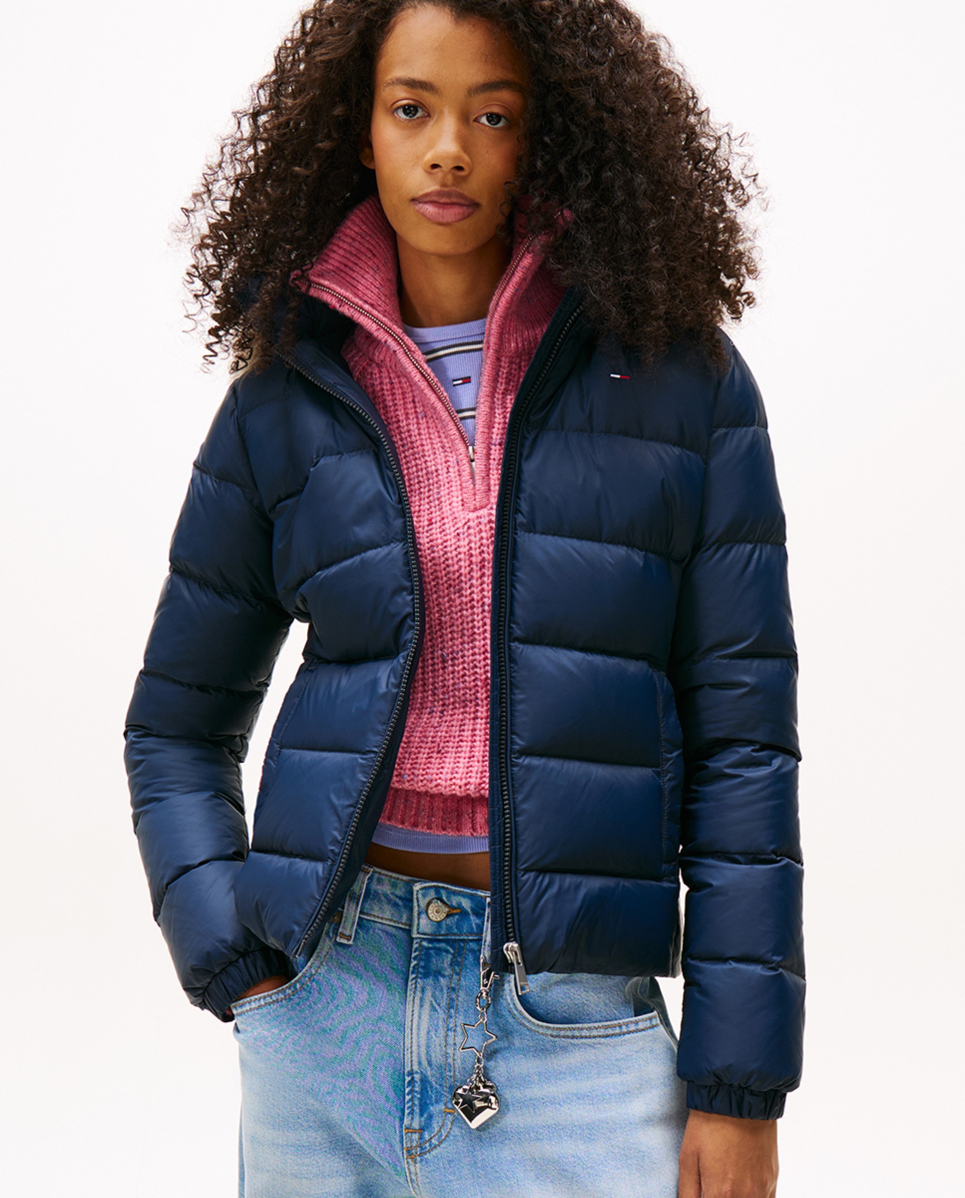 Blusão Acolchoado Slim Fit com Capuz Azul-marinho-1