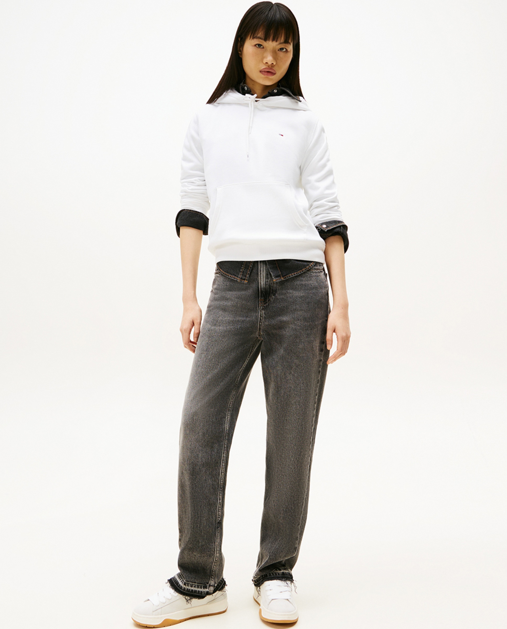 Sweatshirt de mulher com capuz e bolso canguru Branco-5