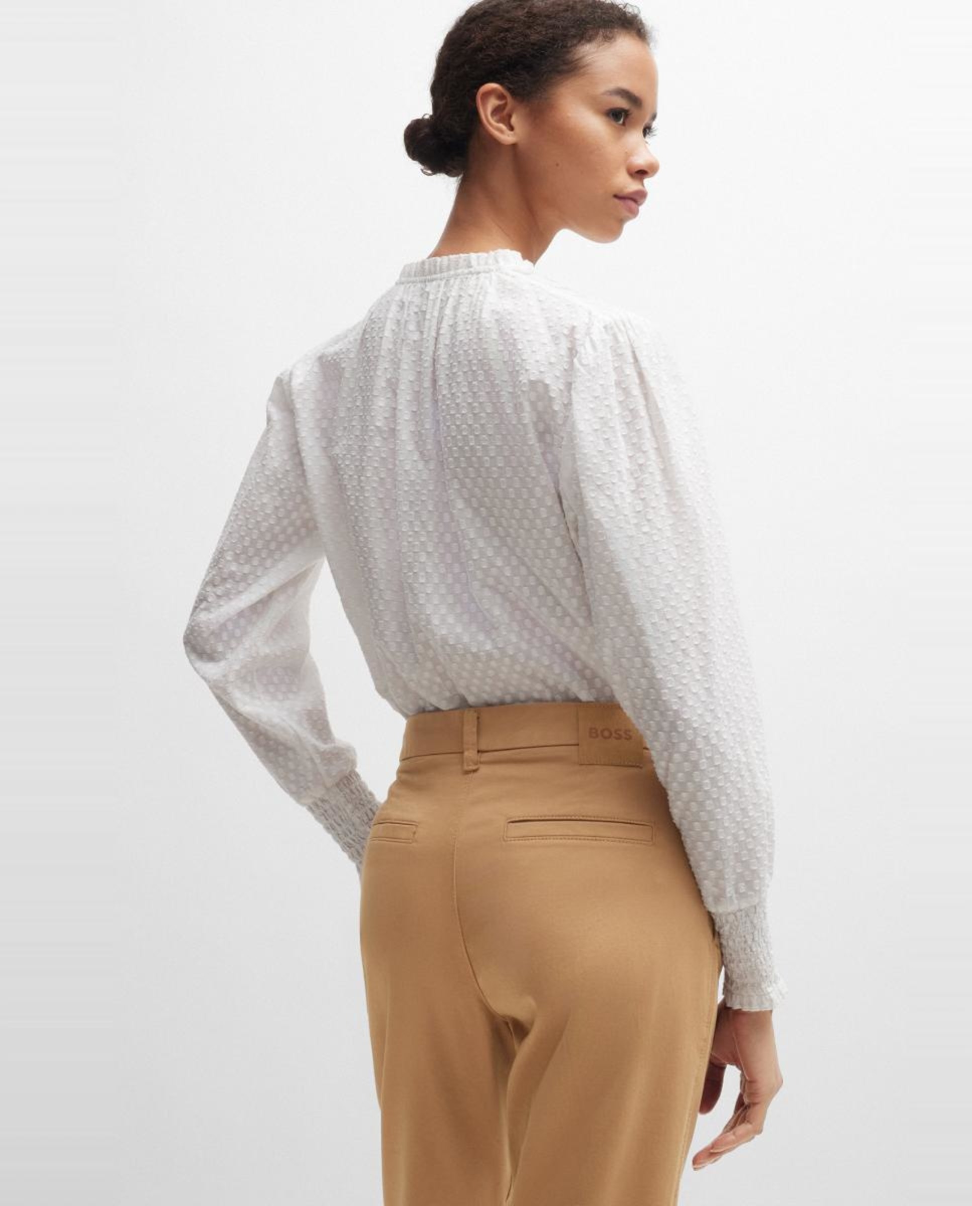 Calças de Algodão Suave ao Tato Bege-3