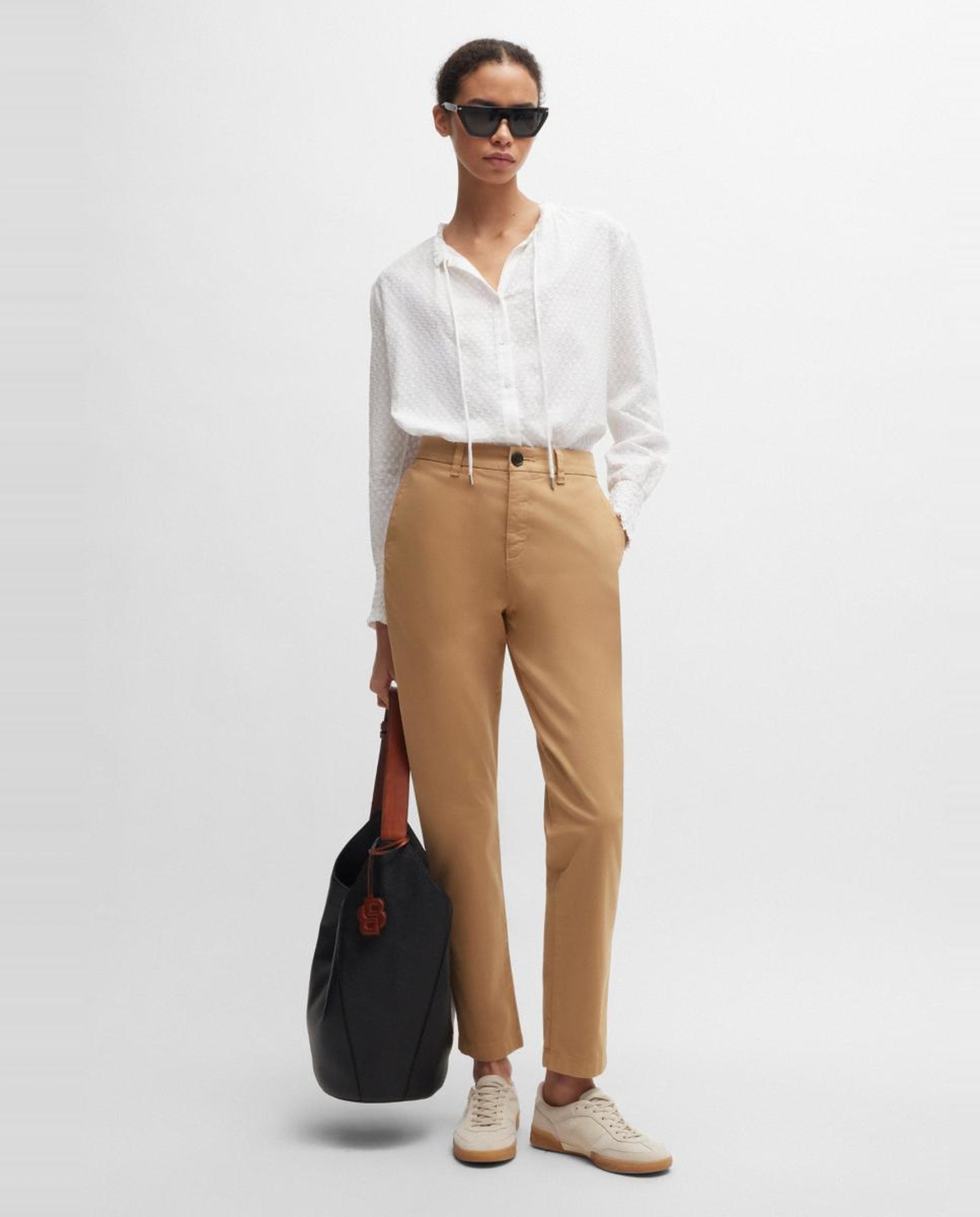 Calças de Algodão Suave ao Tato Bege-1