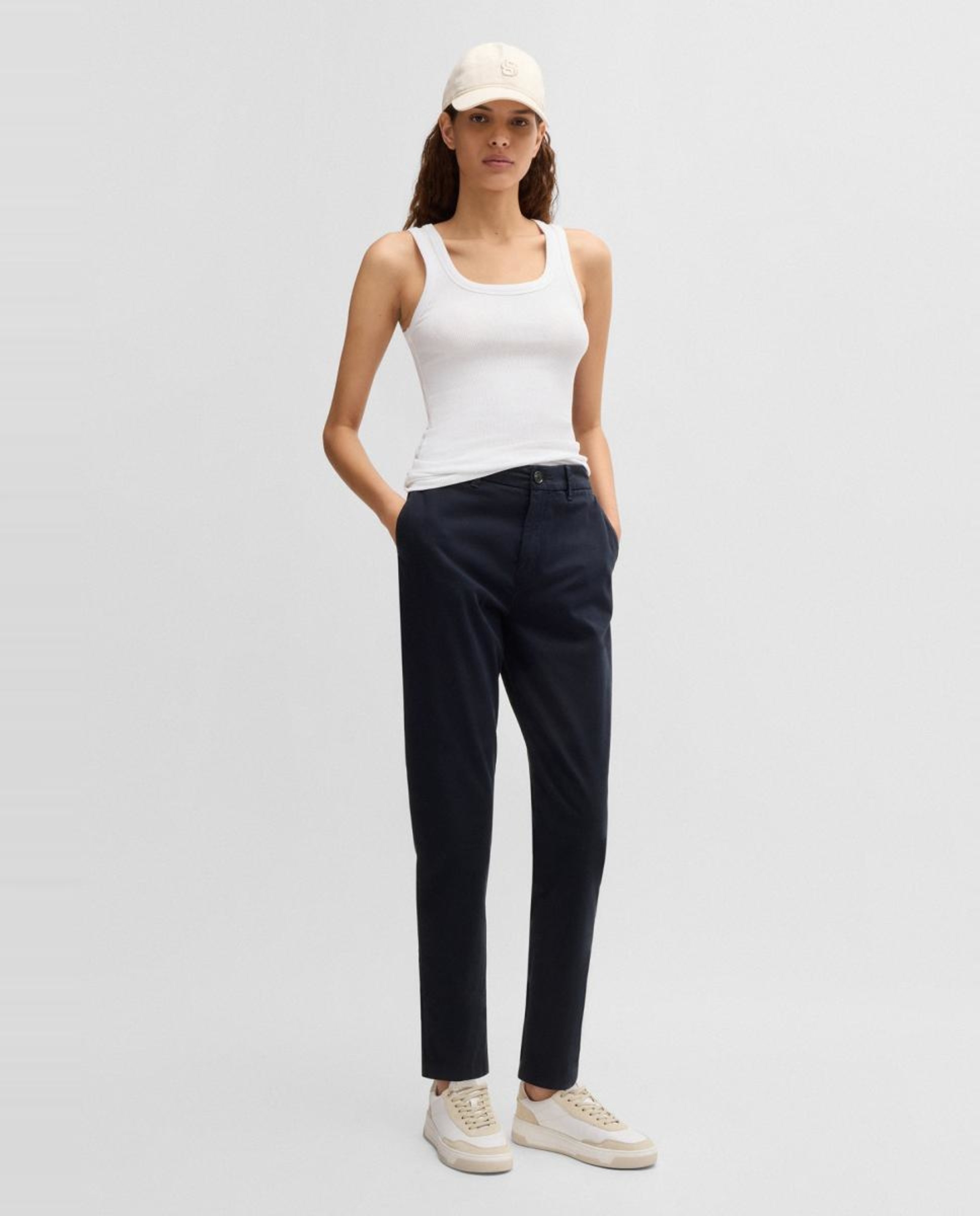 Calças de Algodão Suave ao Tato Azul-marinho-1