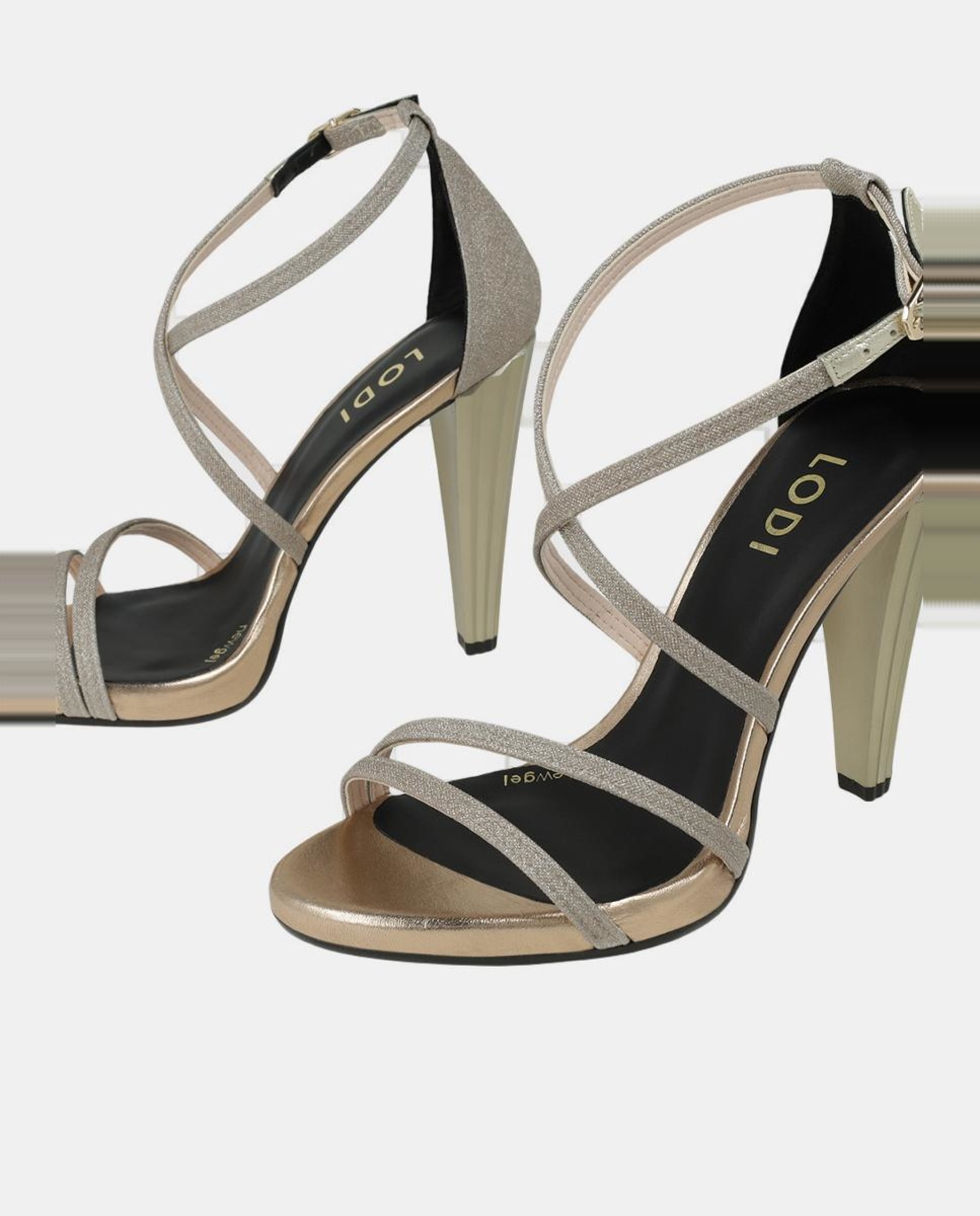 Sandálias de Salto em Tecido de Glitter Dourado com Salto Metalizado Ouro-4