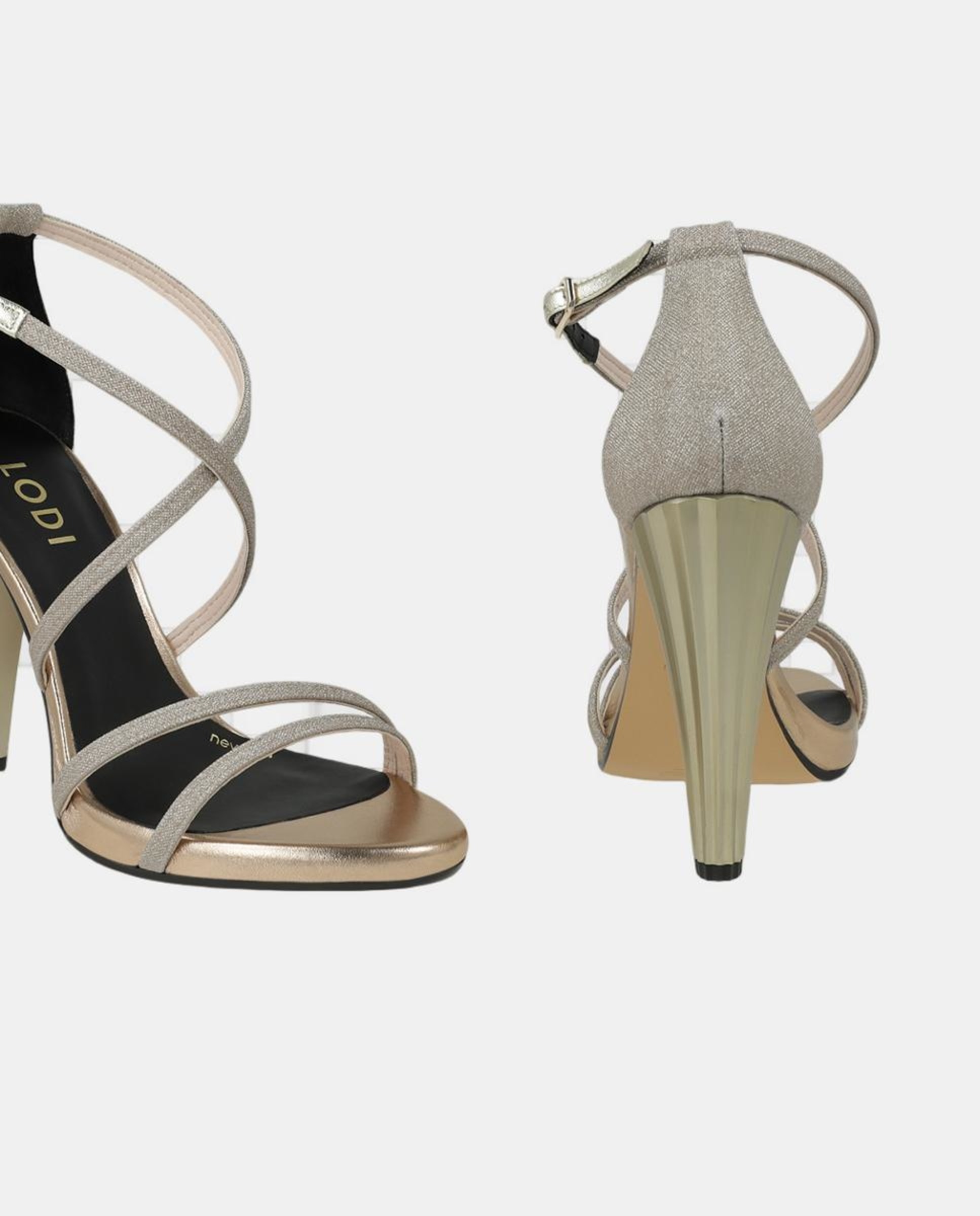 Sandálias de Salto em Tecido de Glitter Dourado com Salto Metalizado Ouro-3