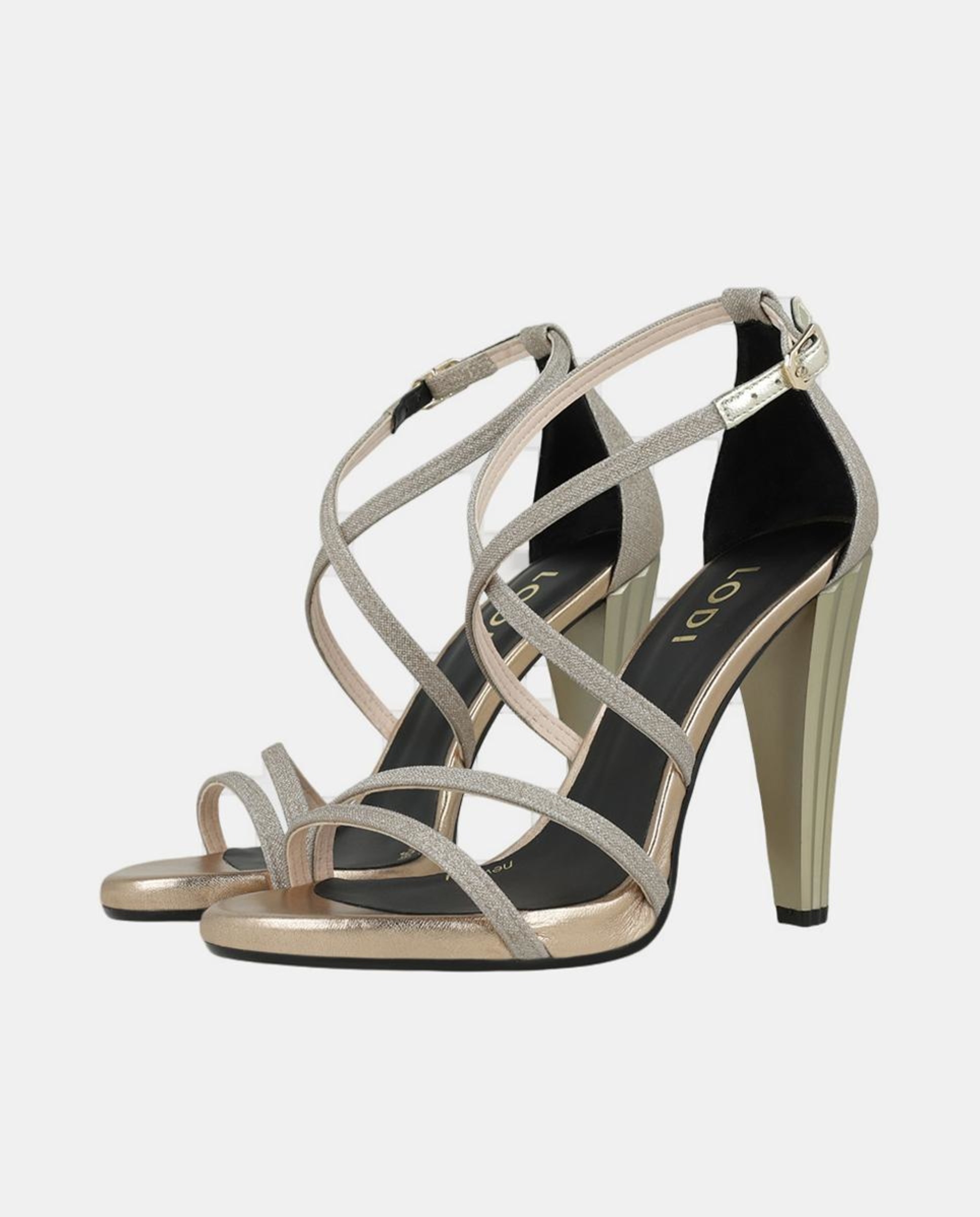 Sandálias de Salto em Tecido de Glitter Dourado com Salto Metalizado Ouro-2