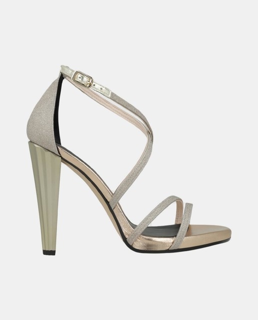 Imagen 0 de Sandalias de tacón LODI en tejido glitter dorado con tacón metalizado