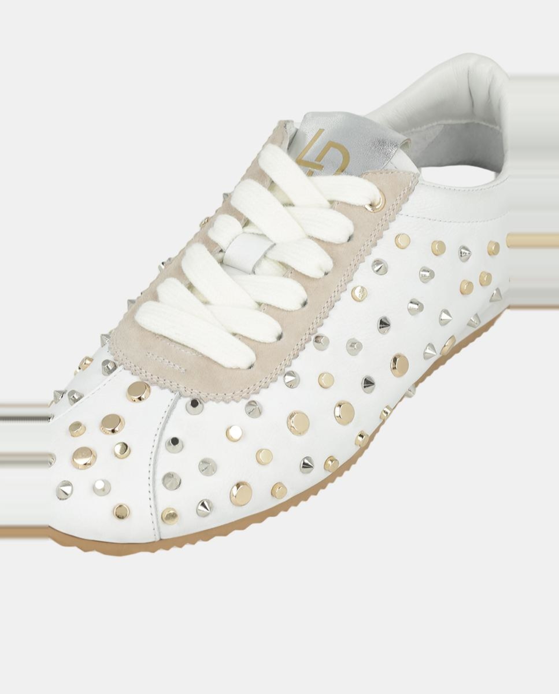 Sapatilhas em Pele com Tachas Metálicas - Branco Branco-4