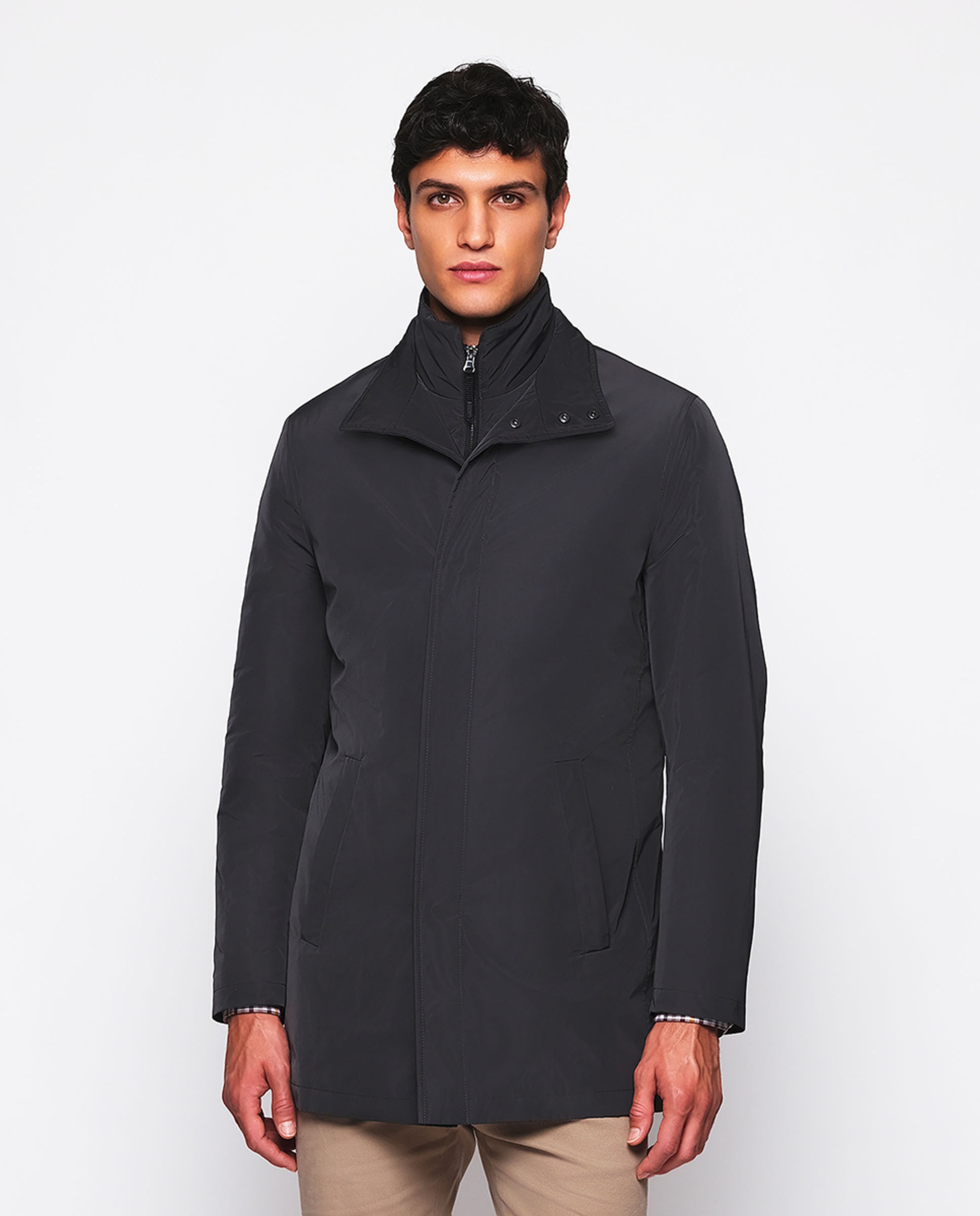 Gabardine Regular Fit com Peitilho Desmontável Cinzento-1