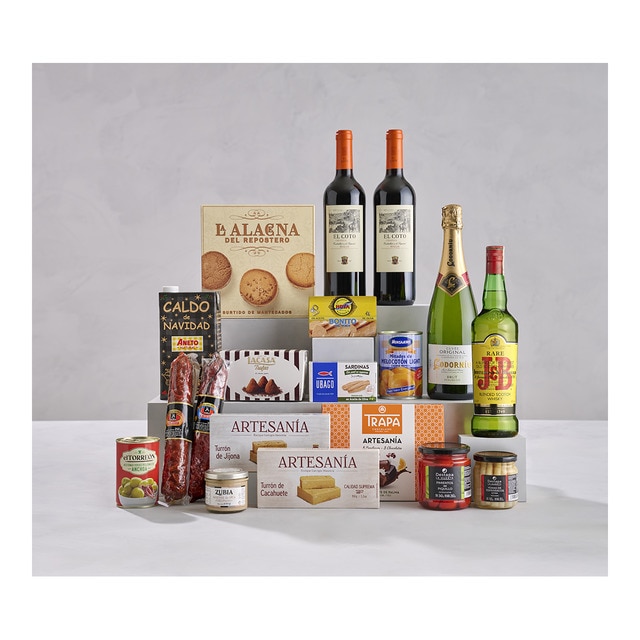 Imagen 0 de Lote 4 dulces, embutidos ibéricos, conservas, licores, vino y cava