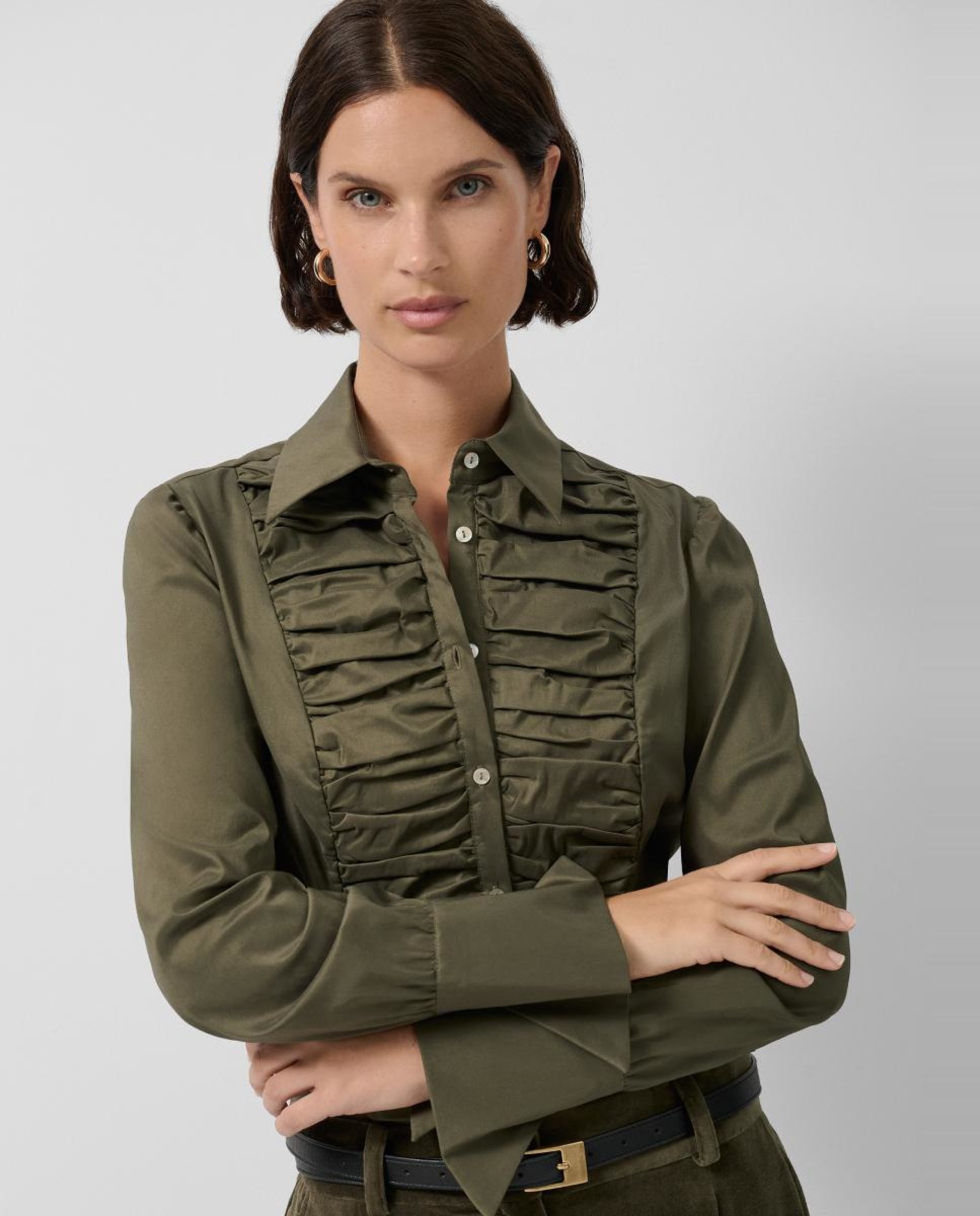 Camisa com Peito Drapeado Verde-1