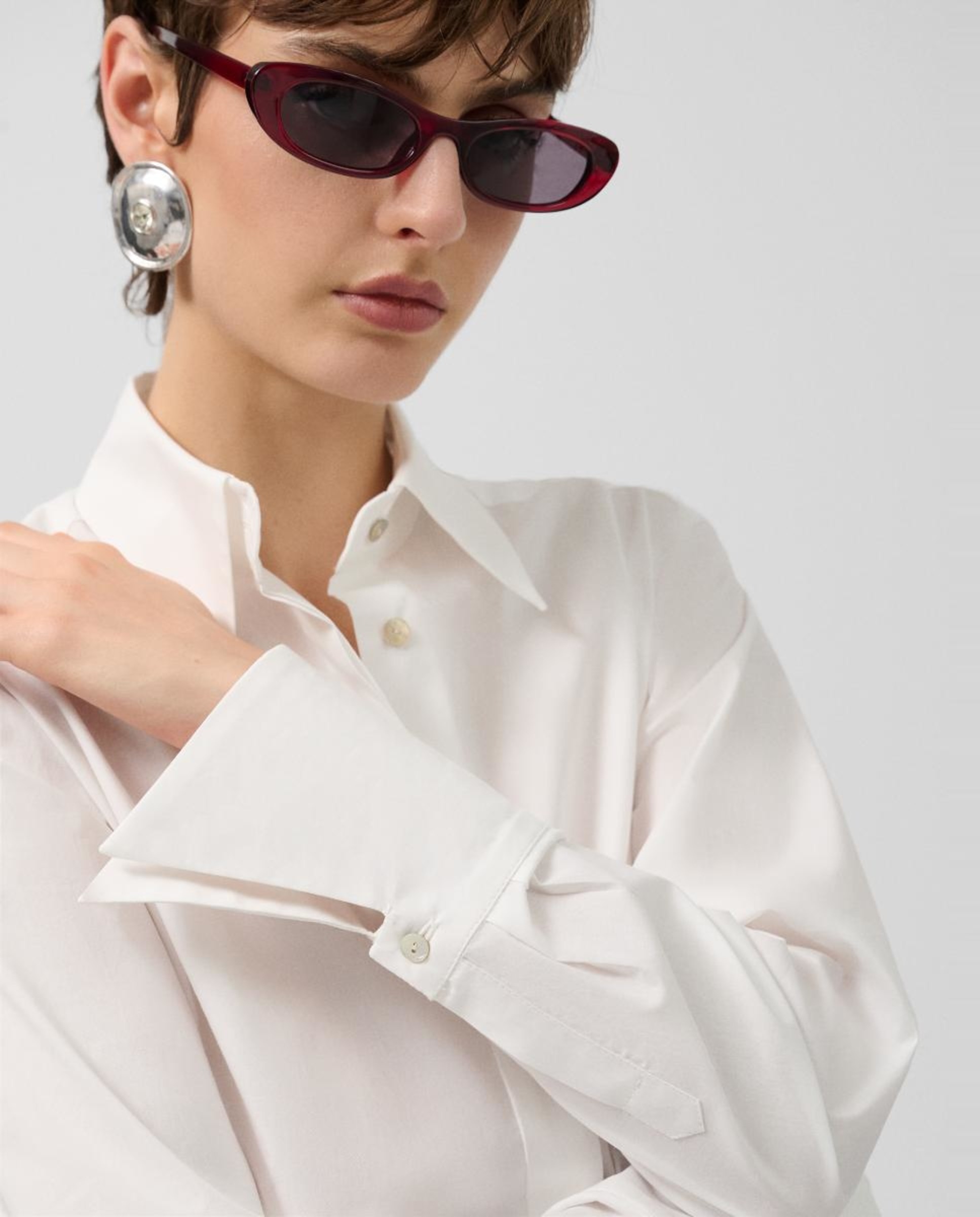 Camisa de Algodão com Punhos Oversize - Branco Branco-3