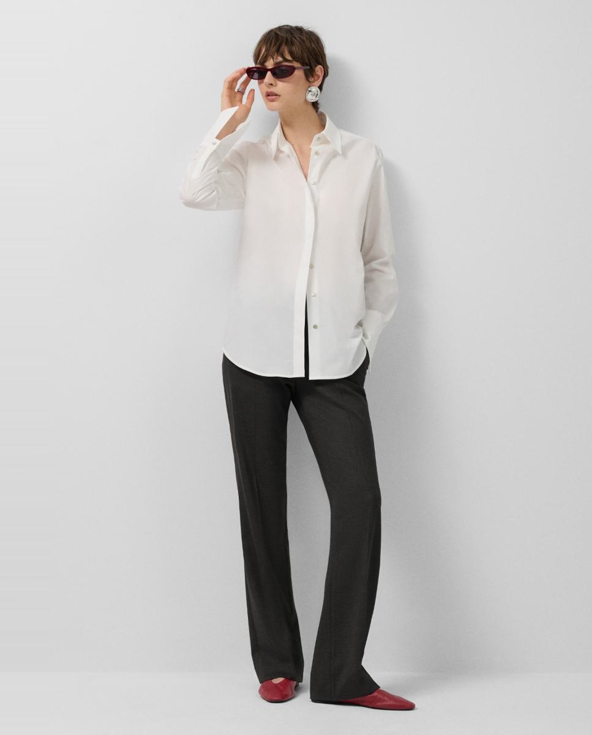 Camisa de Algodão com Punhos Oversize - Branco Branco-2