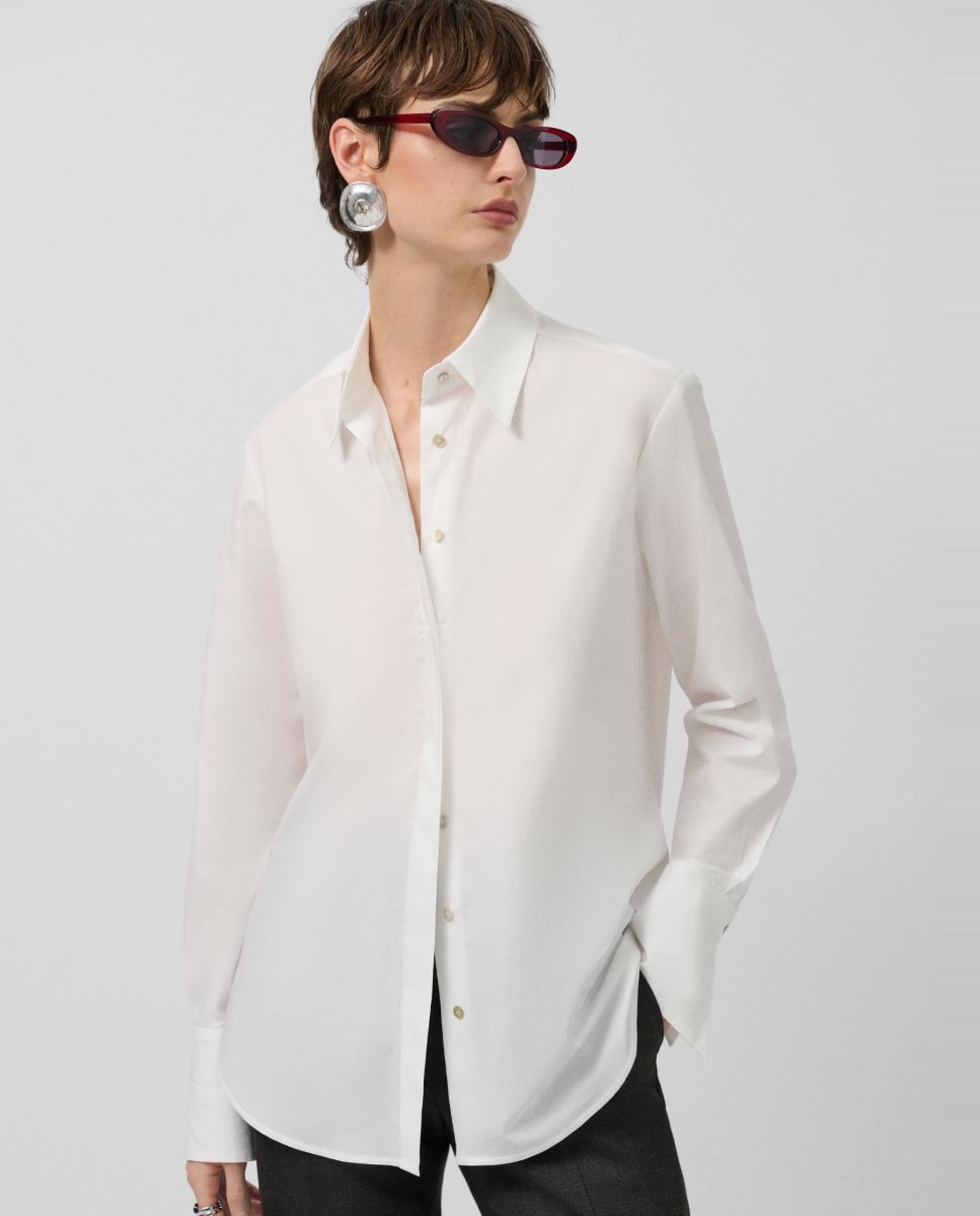 Camisa de Algodão com Punhos Oversize - Branco Branco-1