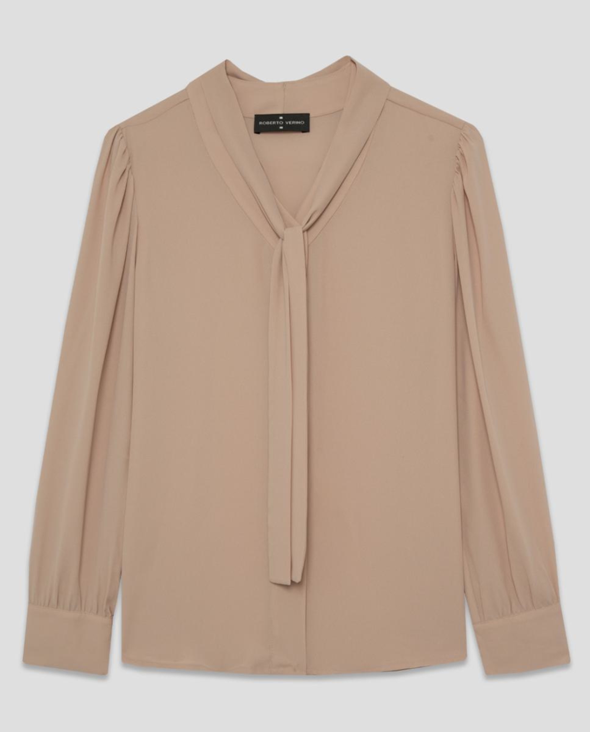 Blusa com Gola com Laço Camel-5