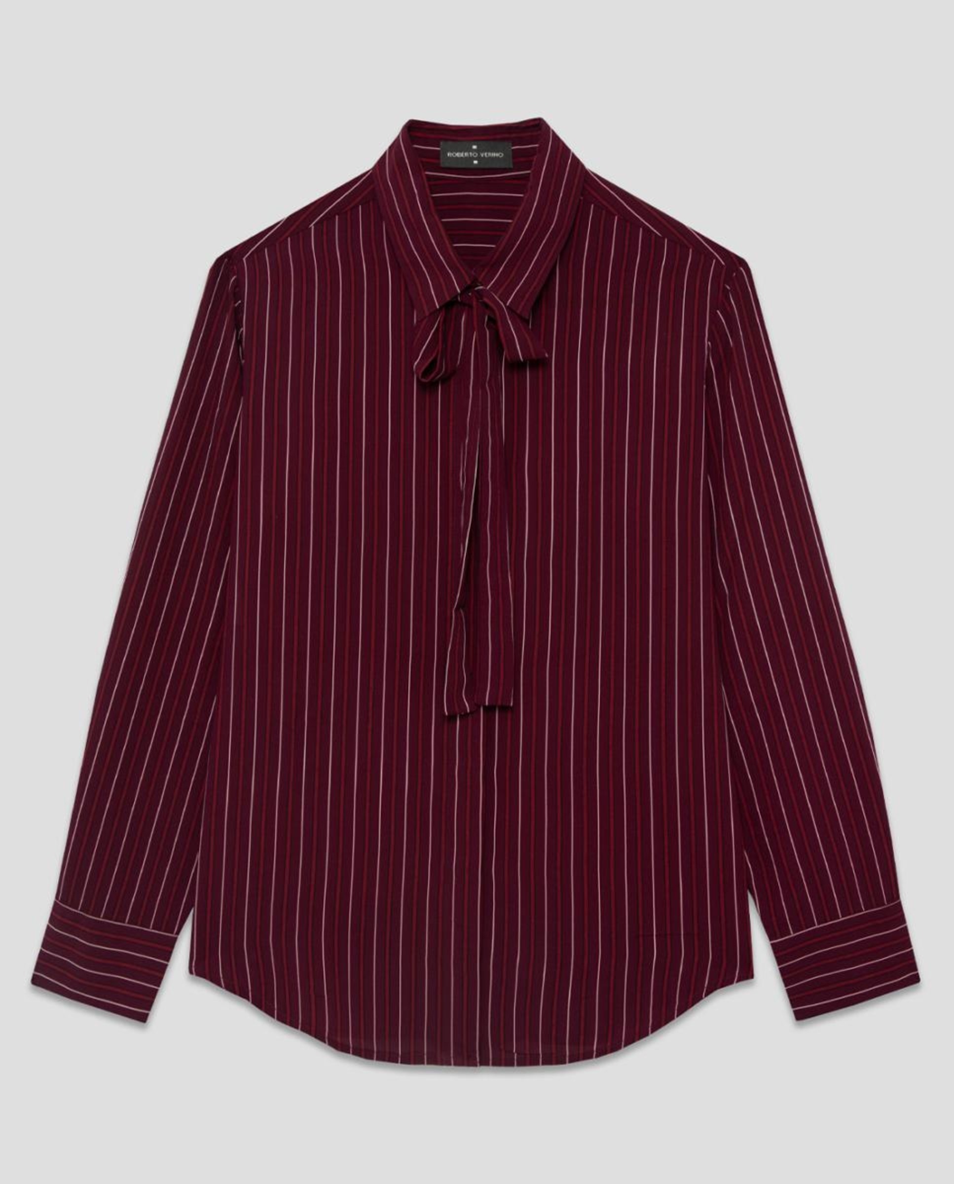 Camisa às Riscas com Laço no Colarinho Roxo-6