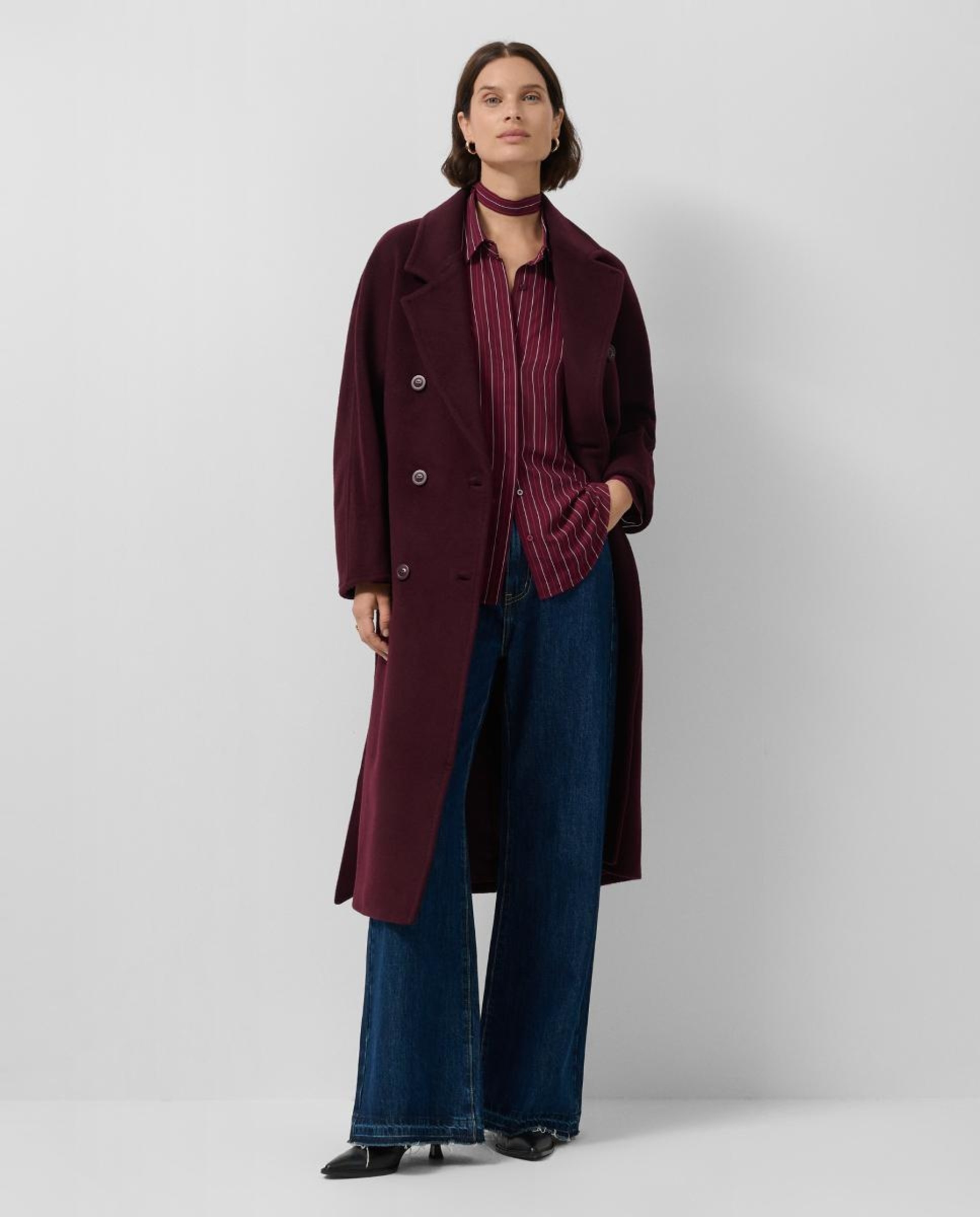 Camisa às Riscas com Laço no Colarinho Roxo-5