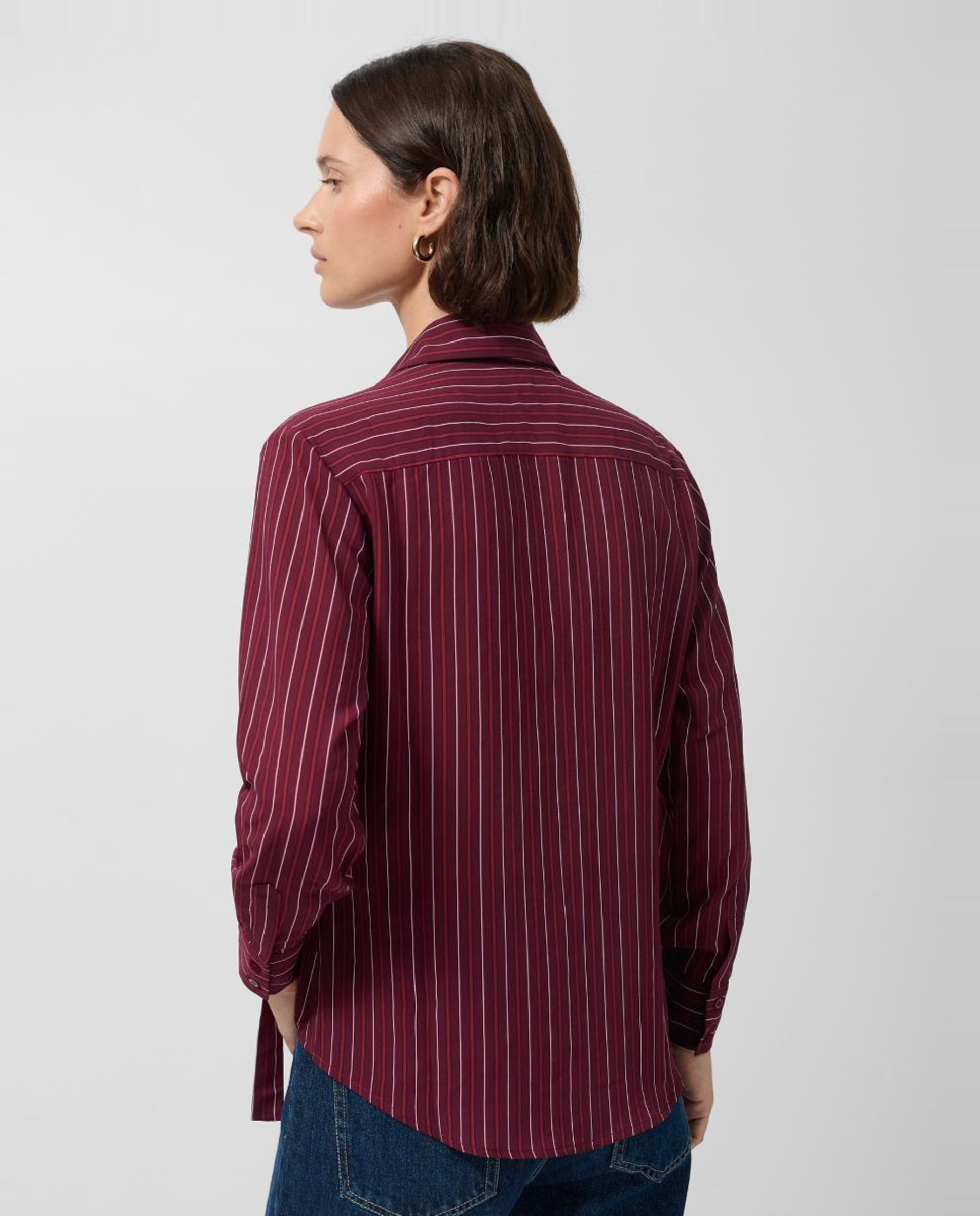 Camisa às Riscas com Laço no Colarinho Roxo-4