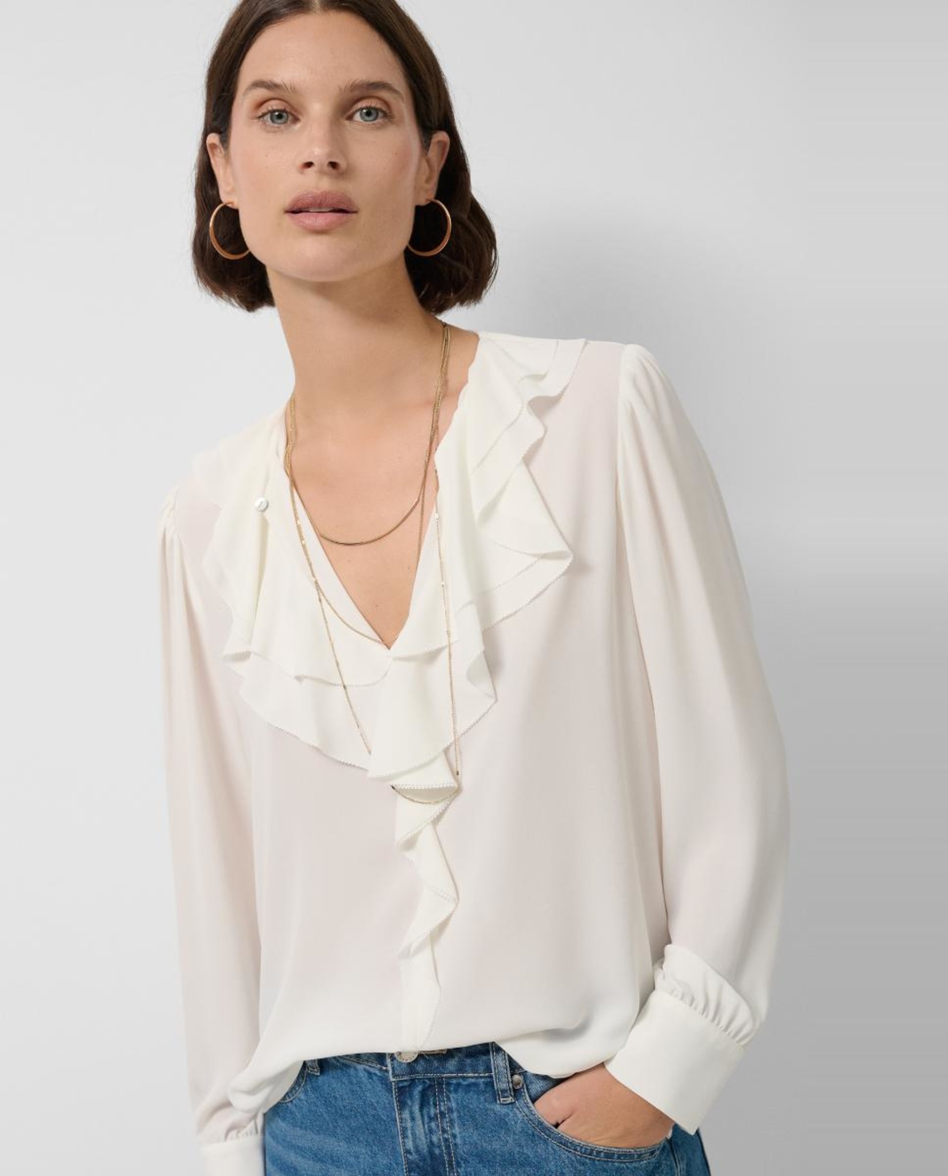 Blusa de Manga Comprida com Folho Cru-1