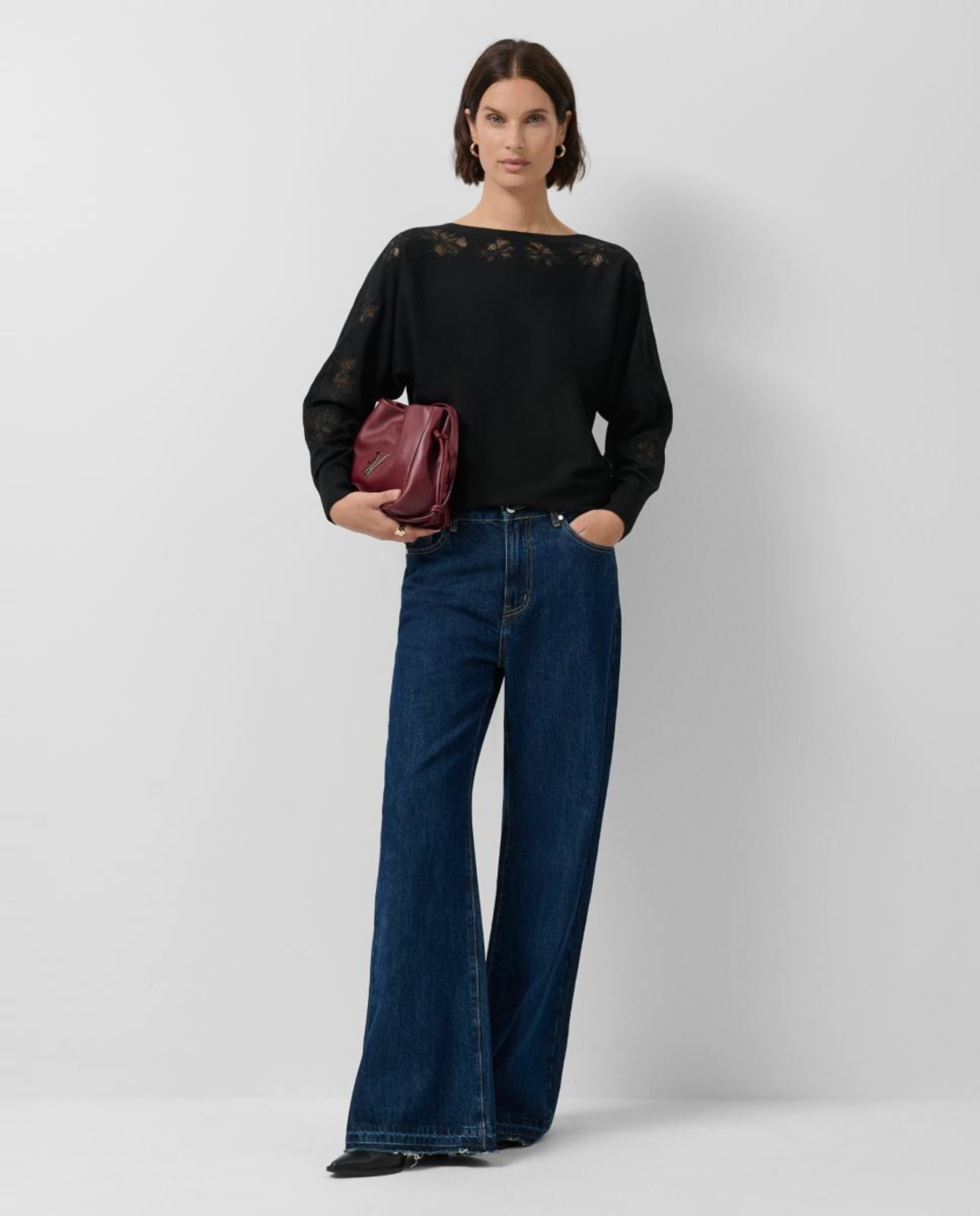 Camisola de Tule com Plumetti e Manga Comprida Preto-6