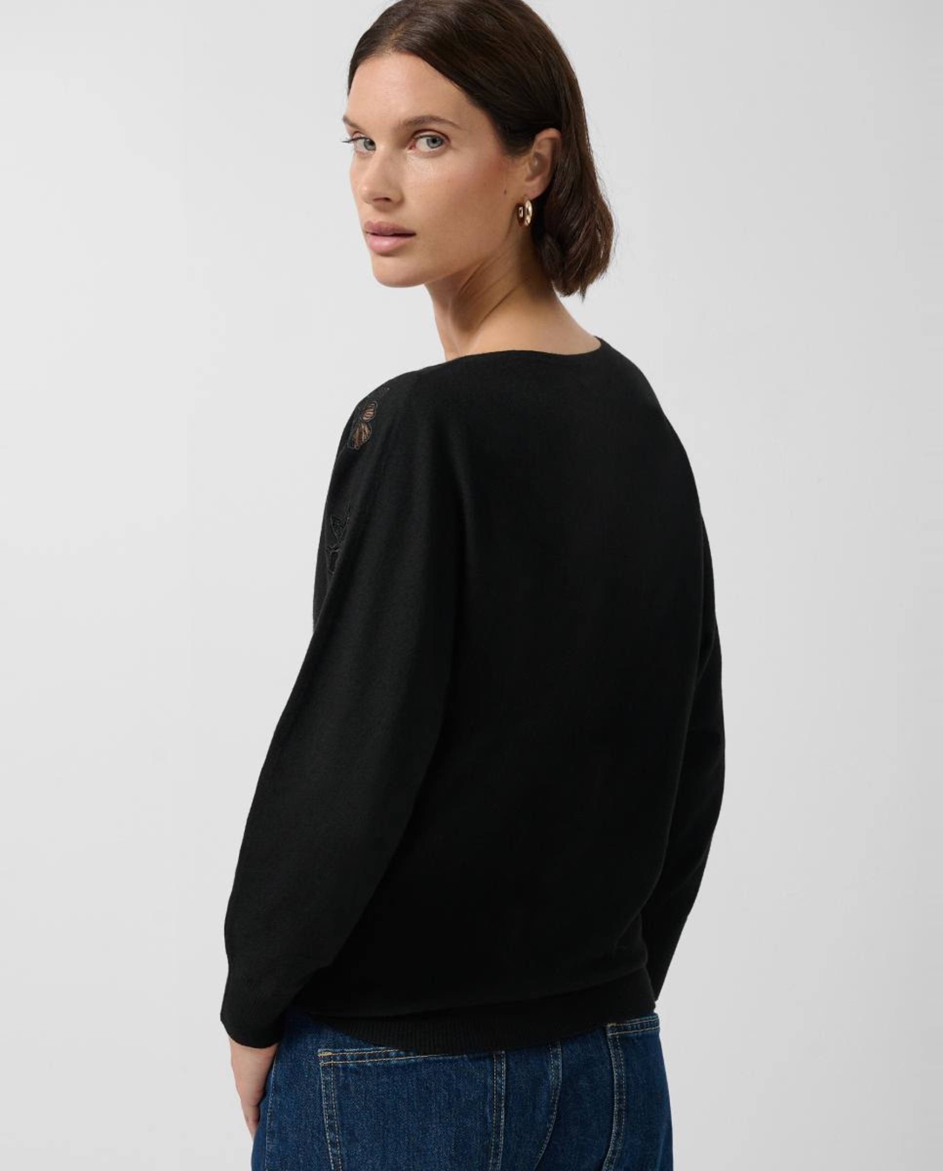 Camisola de Tule com Plumetti e Manga Comprida Preto-5