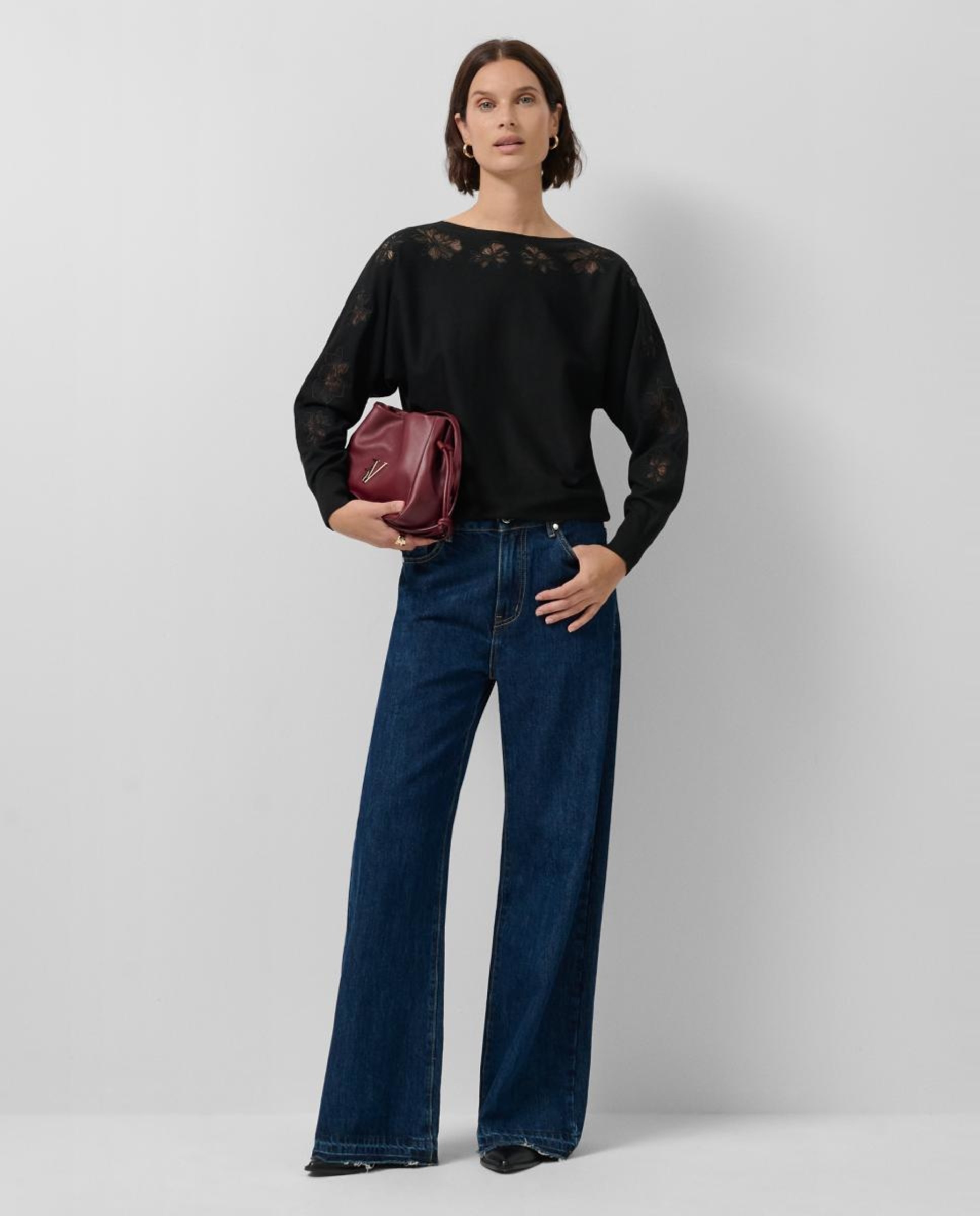 Camisola de Tule com Plumetti e Manga Comprida Preto-2