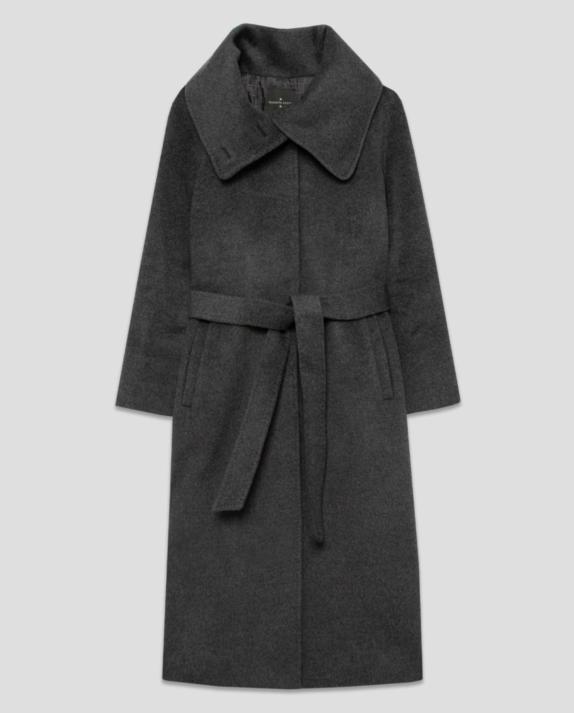 Sobretudo Comprido de Lã com Gola Envolvente Cinzento-escuro-7