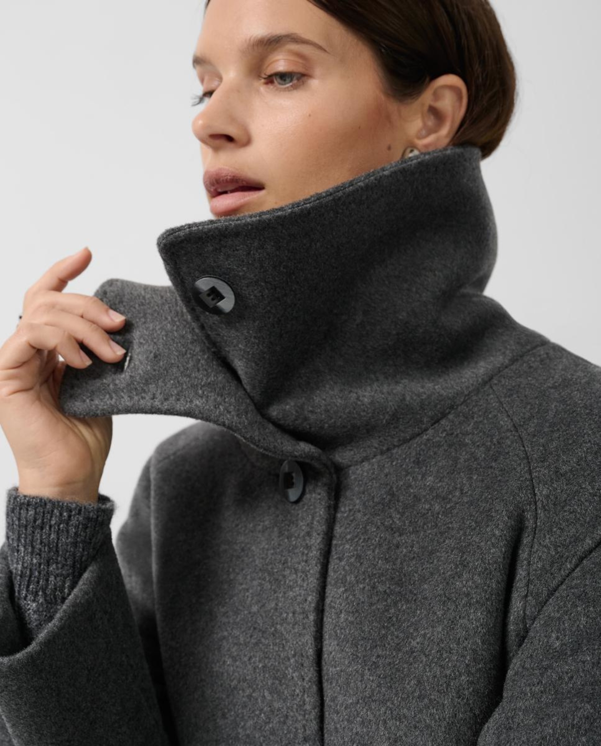 Sobretudo Comprido de Lã com Gola Envolvente Cinzento-escuro-3